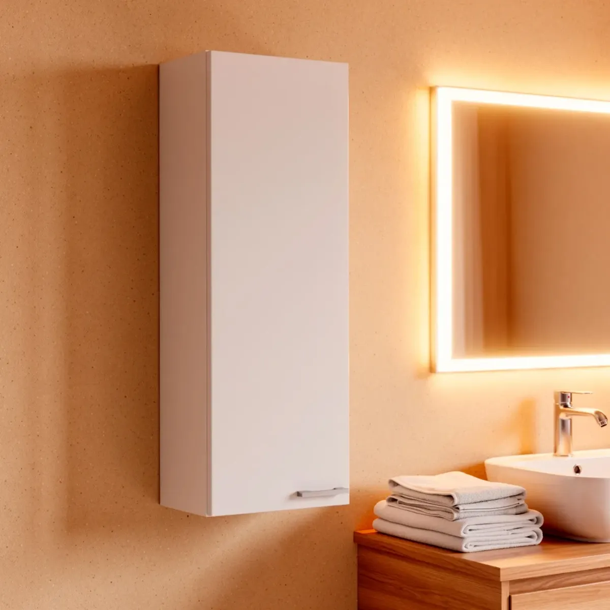 Pensile Da Bagno Sospeso Con 1 Anta E Ripiano Regolabile Mobile Armadietto Moderno Colonna Scaffale Salvaspazio Da Parete In Melamina Design Moderno 