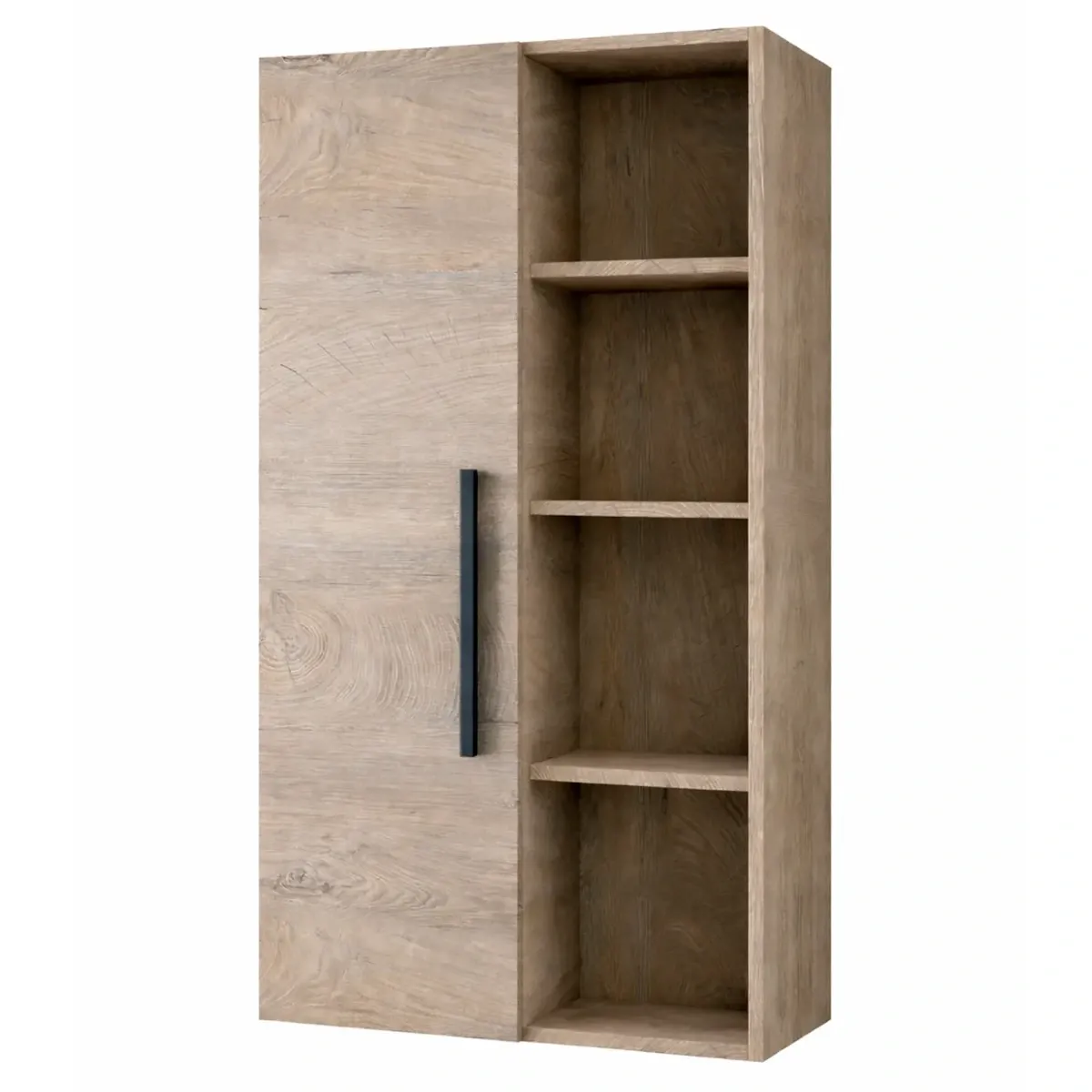 Colonna Sospesa Multiuso Con 1 Anta E 5 Vani A Giorno Mobile Armadietto Bagno Pensile Salvaspazio In Melaminico Chiusura Assistita E Ripiani Interni Design Moderno