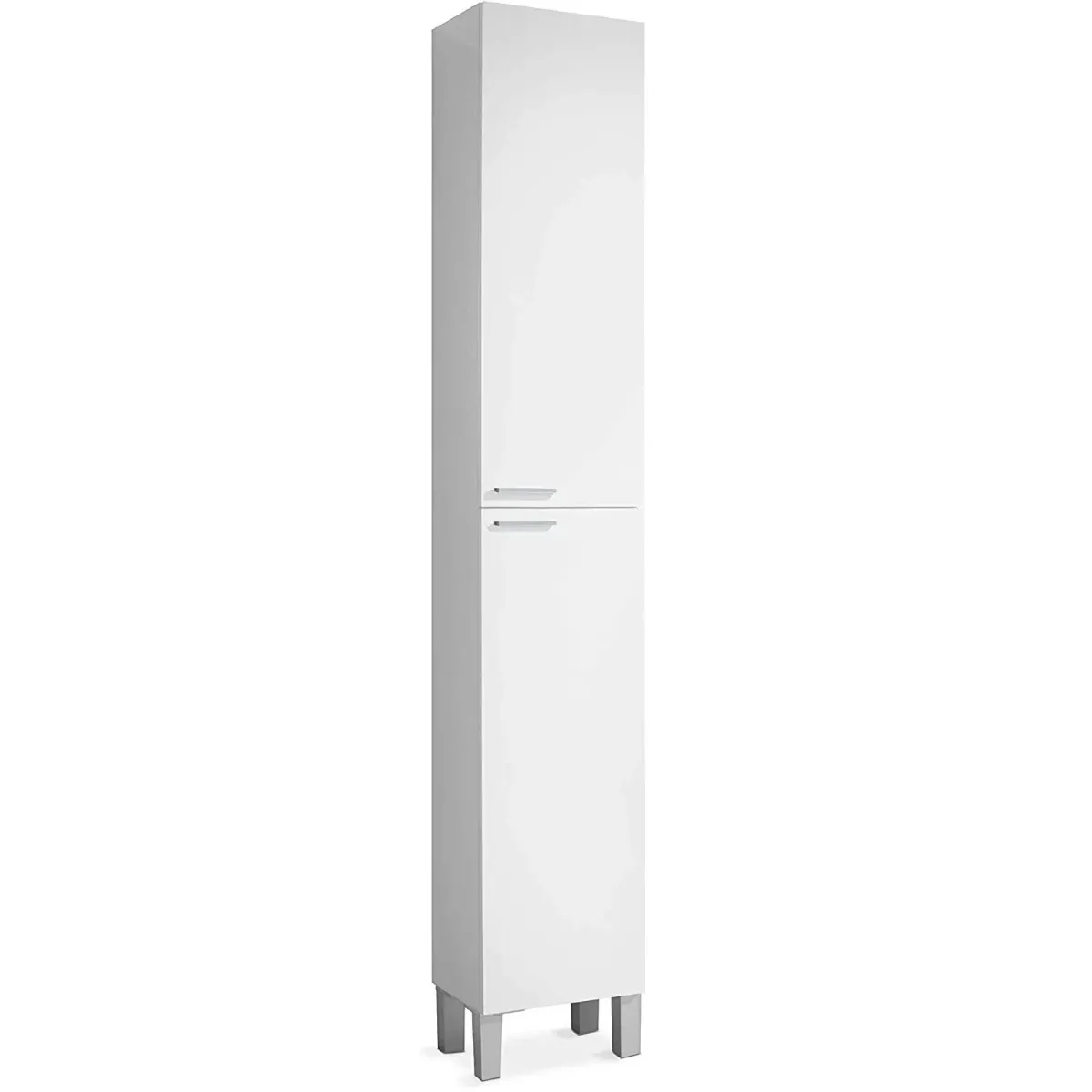 Colonna Armadio Da Bagno Con Doppia Anta E 4 Ripiani Mobile Alto Salvaspazio Armadietto In Melaminico Chiusura Ammortizzata Lavanderia