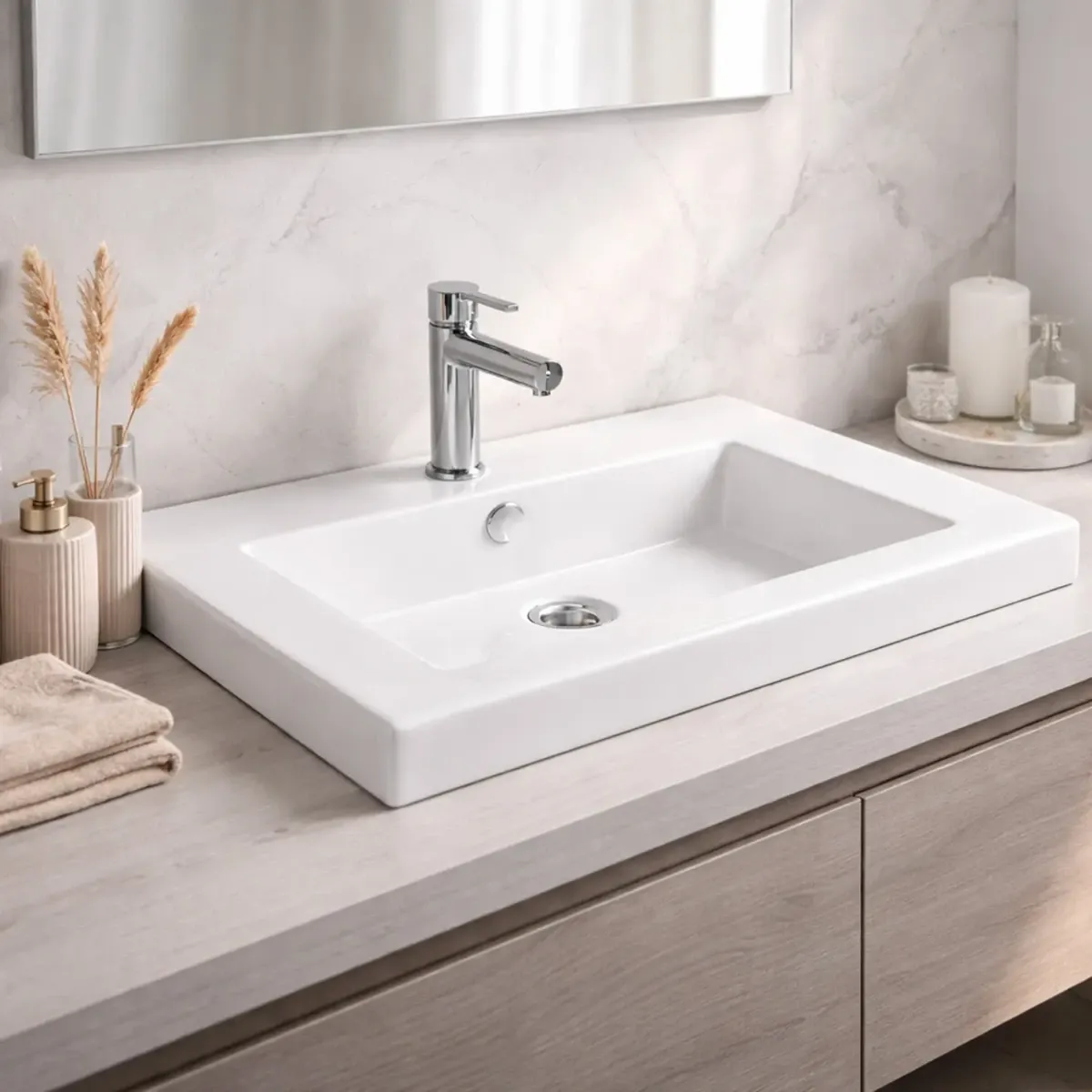 Lavabo Da Incasso Rettangolare Lavandino Bagno In Ceramica Design Moderno Elegante Per Top Bagno 101 x 36 cm