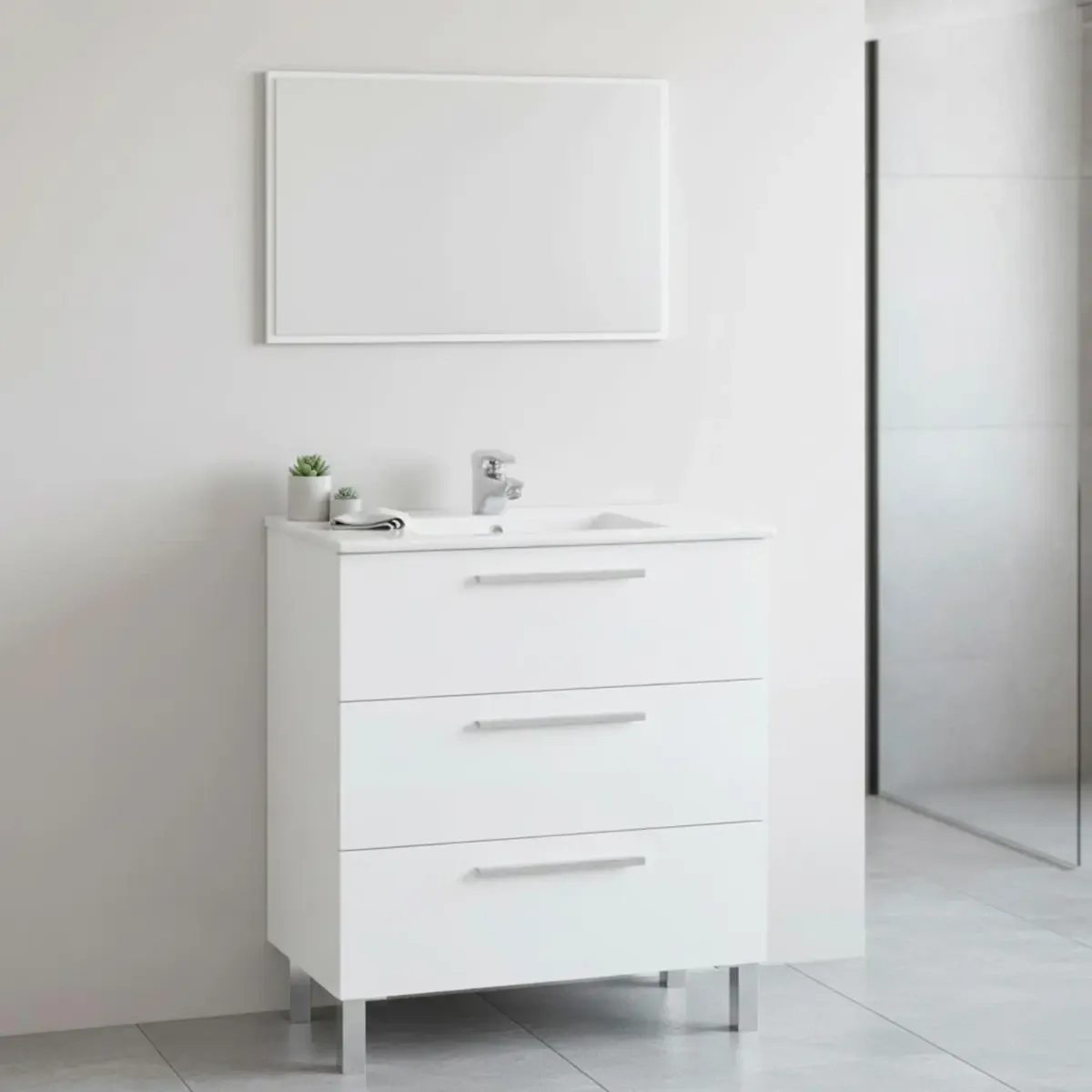 Mobile Bagno A Terra Con 3 Cassetti Lavabo In Ceramica E Specchio 77 x 50 Cm Inclusi Design Moderno Salvaspazio Elegante E Funzionale 80 x 45 x 86 Cm