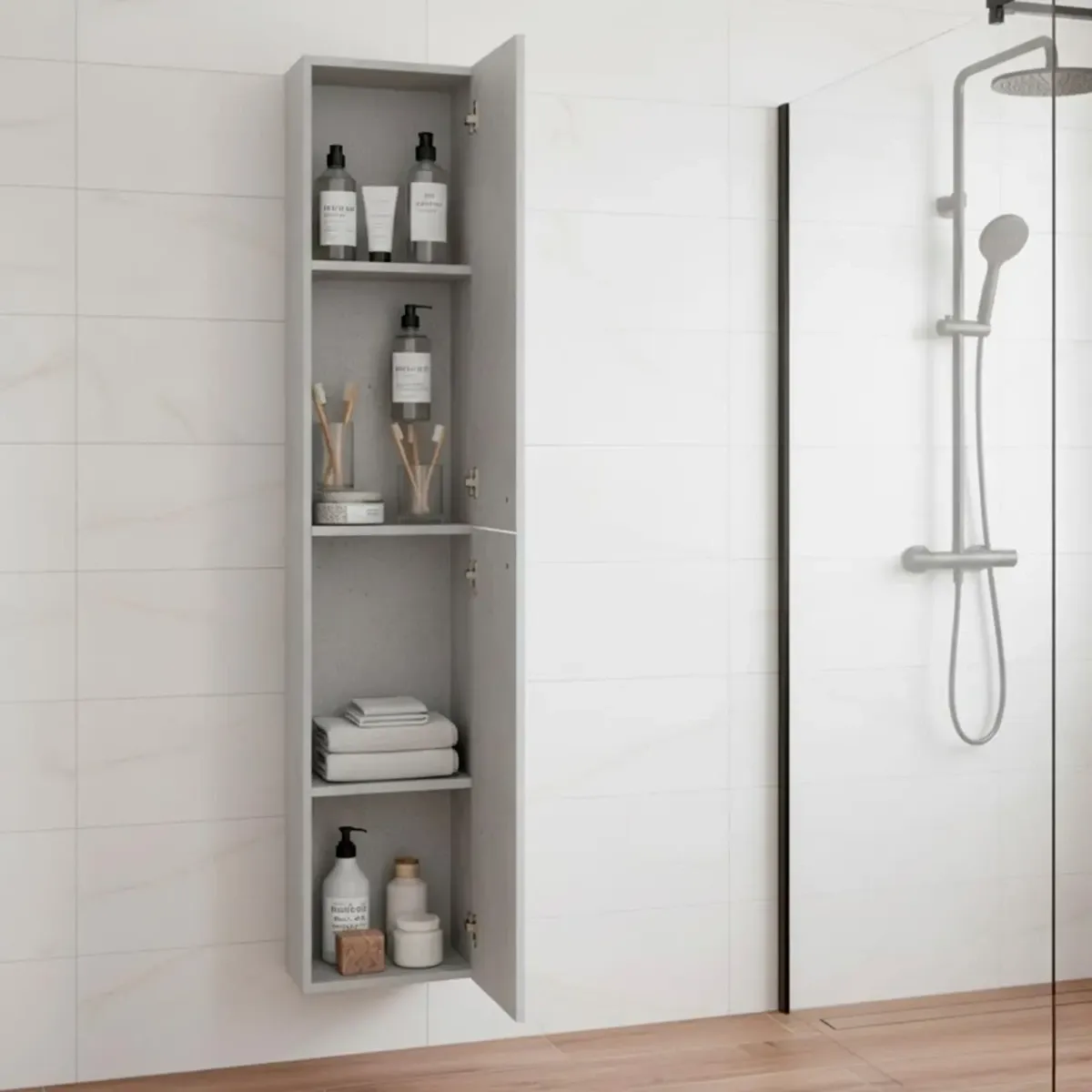 Mobile Alto Da Bagno Sospeso Con 2 Ante E 3 Mensole Interne Colonna Moderna Sospesa Salvaspazio In Melaminico Con Chiusura Assistita Design Industriale Lavanderia Ingresso