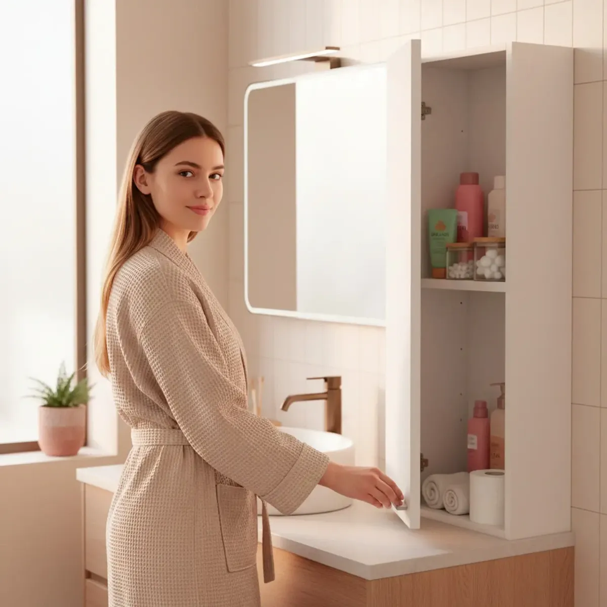 Pensile Da Bagno Sospeso Con 1 Anta E Ripiano Regolabile Mobile Armadietto Moderno Colonna Scaffale Salvaspazio Da Parete In Melamina Design Moderno 