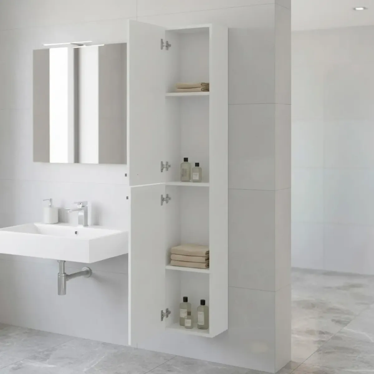 Mobile Bagno Sospeso Armadietto A Colonna Armadio Pensile Sospesa 2 Ante 4 Ripiani Arredamento Bagno Lavanderia Elegante Moderno Minimal