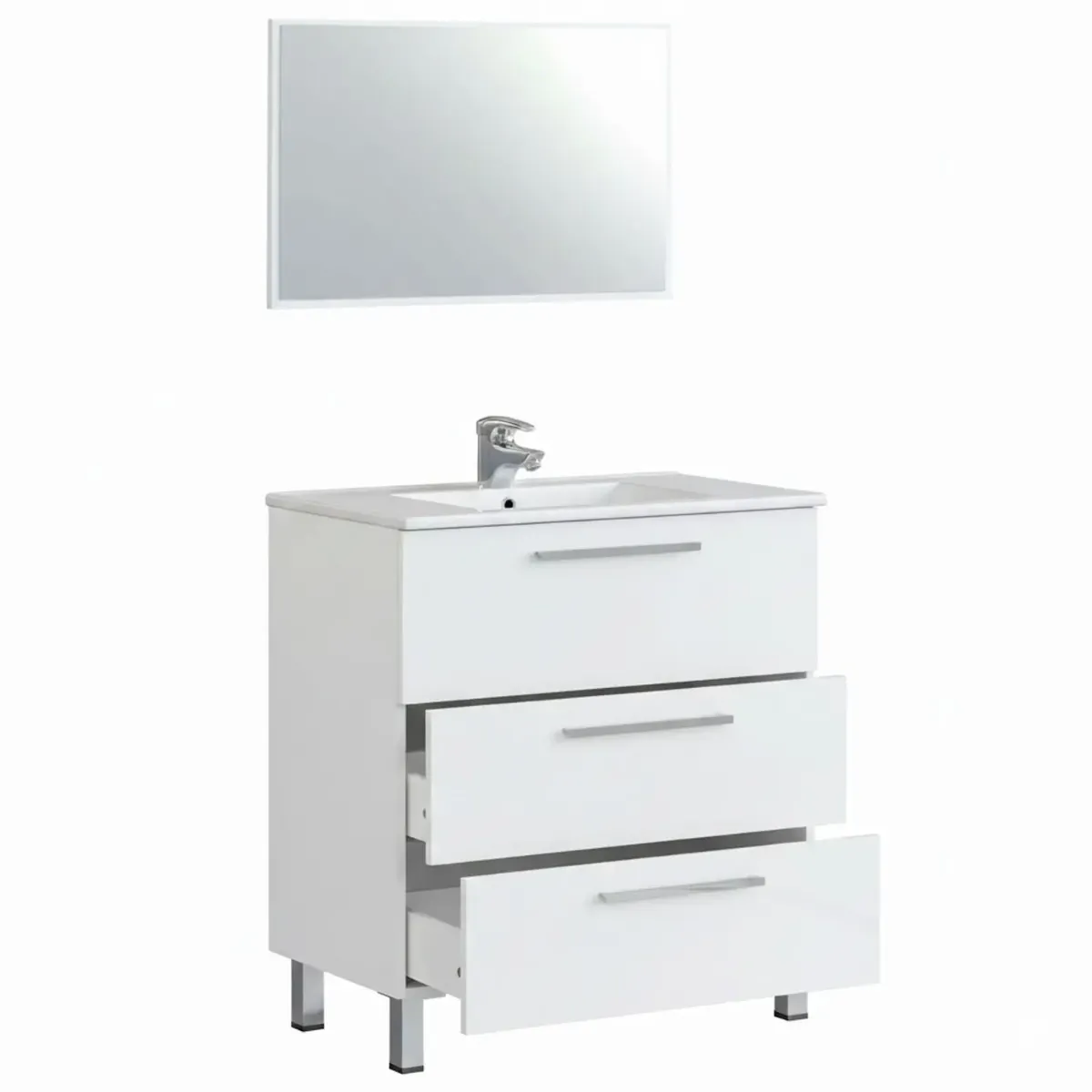 Mobile Bagno A Terra Con 3 Cassetti Lavabo In Ceramica E Specchio 77 x 50 Cm Inclusi Design Moderno Salvaspazio Elegante E Funzionale 80 x 45 x 86 Cm