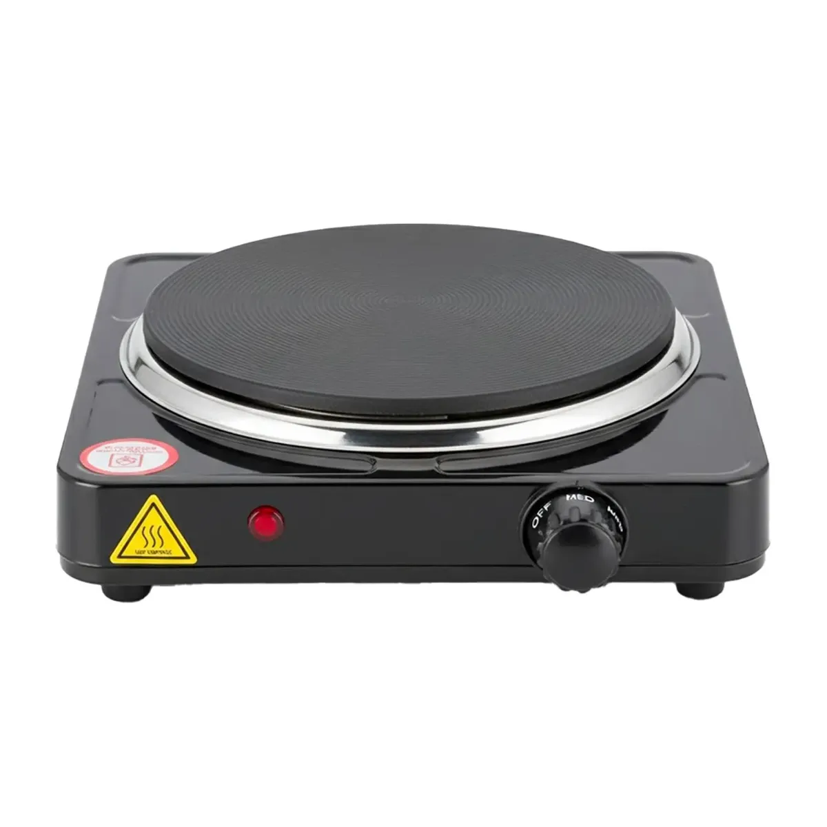 Fornello Elettrico 1500W Con Piastra in Ghisa Ø18,5 cm Termostato Regolabile Struttura in Acciaio Verniciato Design Compatto Ideale per Campeggio, Viaggio e Cucina Esterna 23.5×23.5×7 cm Nero