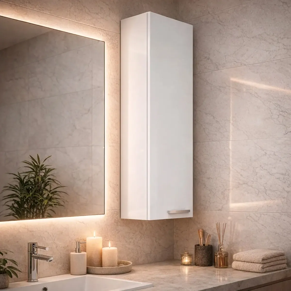 Pensile Da Bagno Sospeso Con 1 Anta E Ripiano Regolabile Mobile Armadietto Moderno Colonna Scaffale Salvaspazio Da Parete In Melamina Design Moderno 