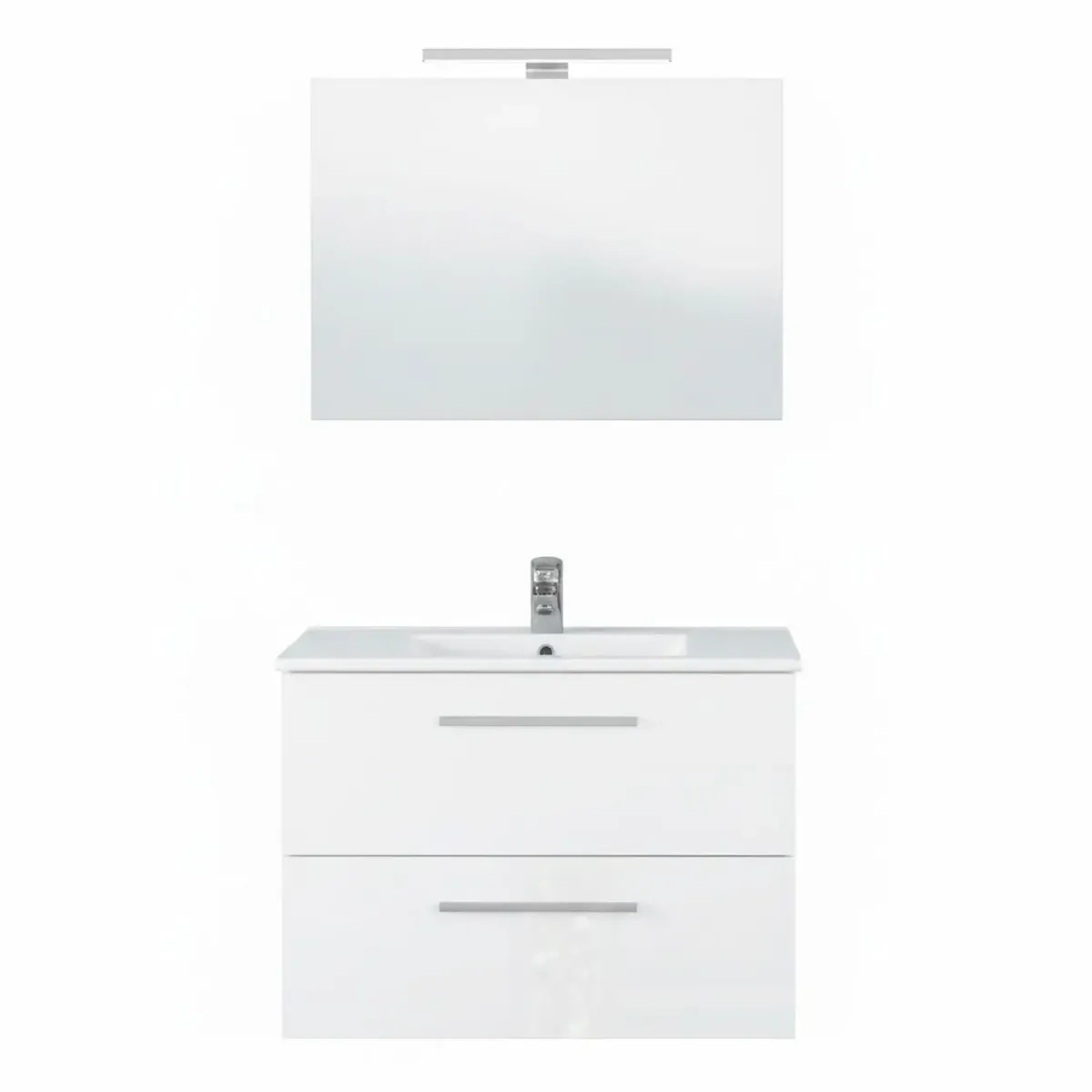 Mobile Mobiletto Bagno Sospeso Con 2 Cassettoni Soft Close Lavabo in Ceramica Monoforo Con Troppopieno E Specchio Con Led Da 45 Cm Design Moderno 80 x 45 x 57