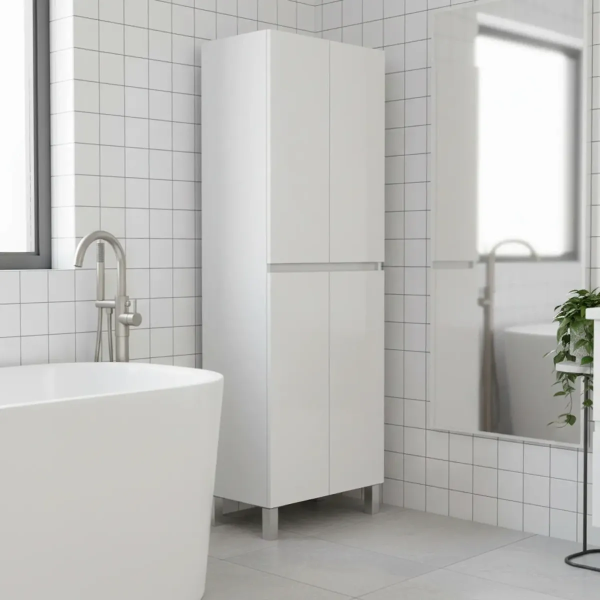 Colonna Bagno 4 Ante Con Ripiani Regolabili Mobile Alto Salvaspazio Design Moderno Elegante Ideale Per Bagno Lavanderia Ripostiglio