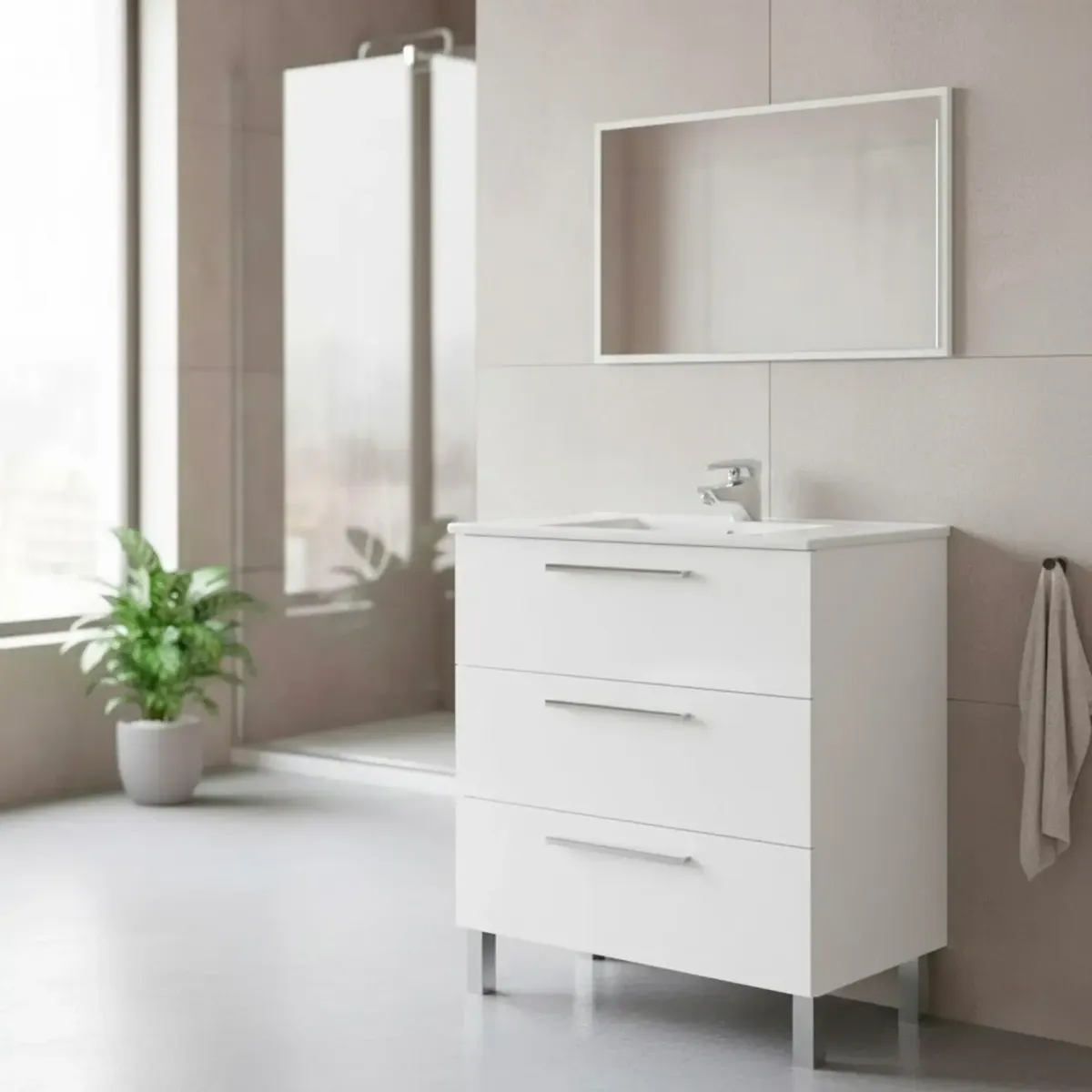 Mobile Bagno A Terra Con 3 Cassetti Lavabo In Ceramica E Specchio 77 x 50 Cm Inclusi Design Moderno Salvaspazio Elegante E Funzionale 80 x 45 x 86 Cm