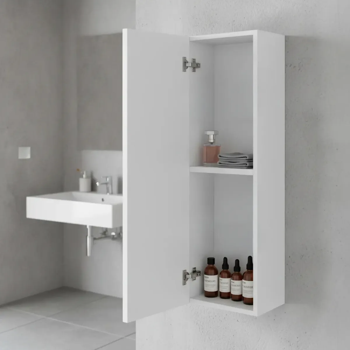 Pensile Da Bagno Sospeso Con 1 Anta E Ripiano Regolabile Mobile Armadietto Moderno Colonna Scaffale Salvaspazio Da Parete In Melamina Design Moderno 