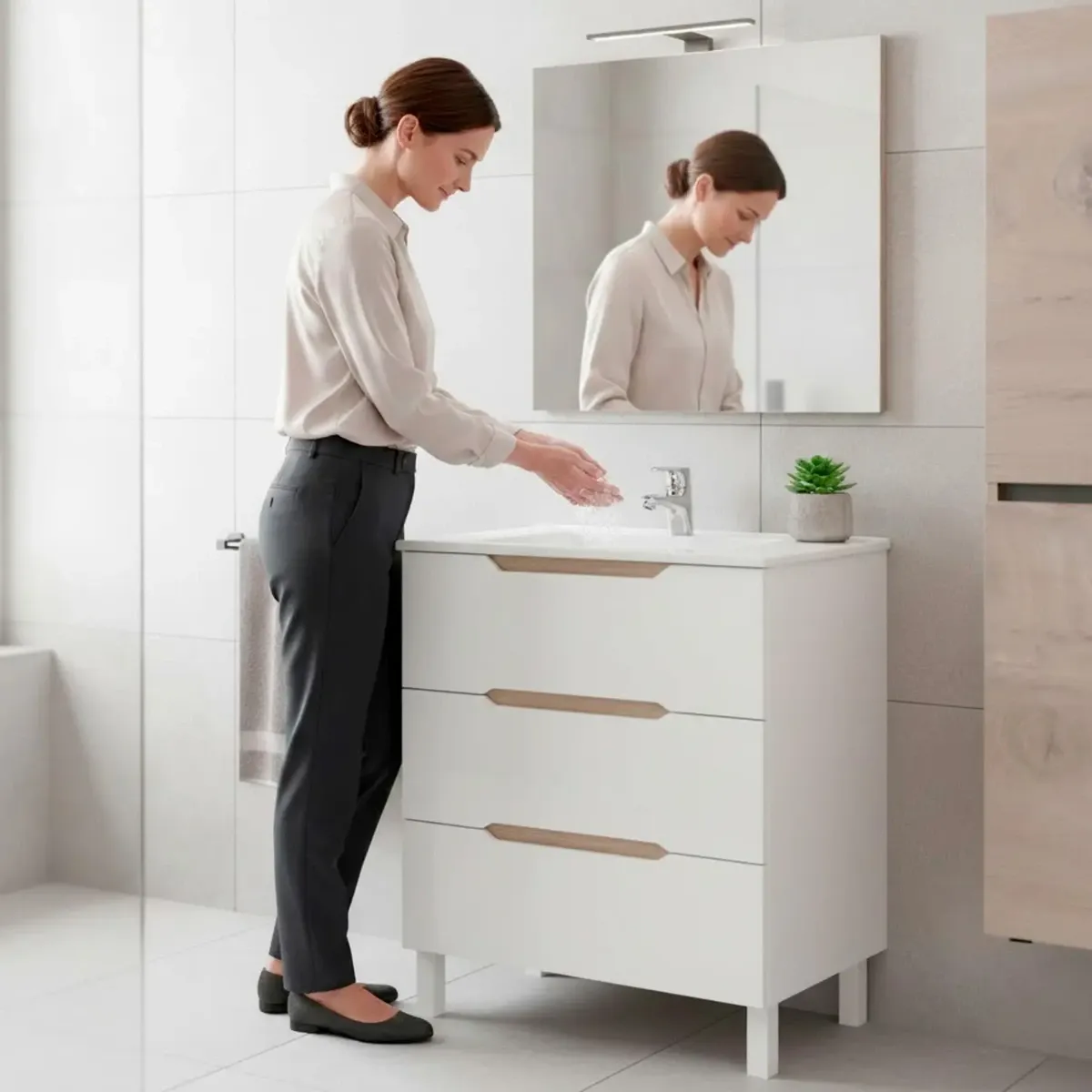 Mobile Bagno A Terra Con 3 Cassettoni Soft Close E Lavabo In Ceramica Monoforo Con Troppopieno Incluso Mobiletto Design Moderno Ed Elegante Salvaspazio 80 x 45 x 86 Cm