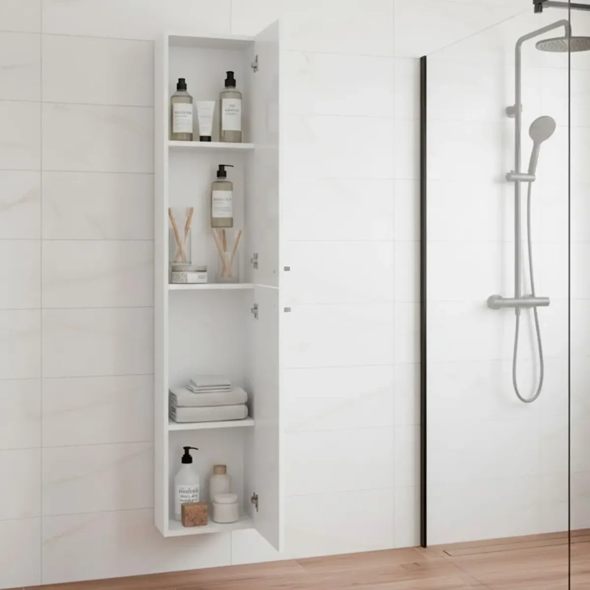 Mobile Bagno Sospeso Armadietto A Colonna Armadio Pensile Sospesa 2 Ante 4 Ripiani Arredamento Bagno Lavanderia Elegante Moderno Minimal