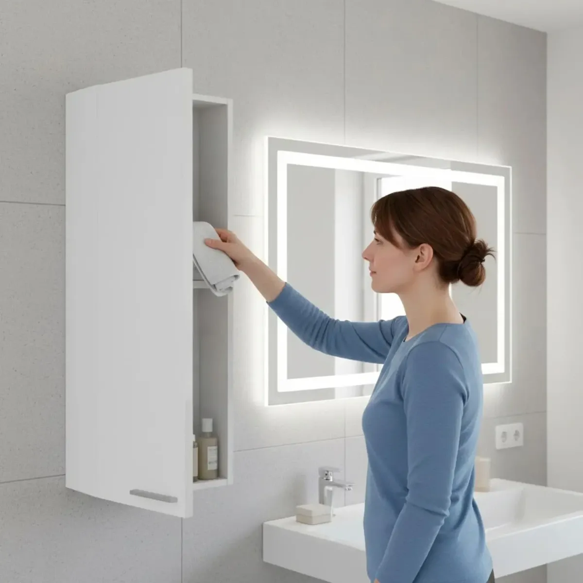 Pensile Da Bagno Sospeso Con 1 Anta E Ripiano Regolabile Mobile Armadietto Moderno Colonna Scaffale Salvaspazio Da Parete In Melamina Design Moderno 