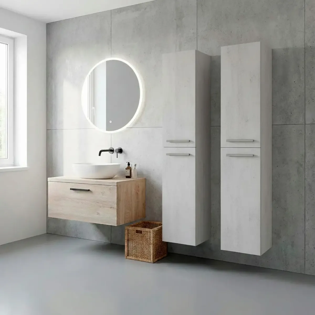 Mobile Alto Da Bagno Sospeso Con 2 Ante E 3 Mensole Interne Colonna Moderna Sospesa Salvaspazio In Melaminico Con Chiusura Assistita Design Industriale Lavanderia Ingresso