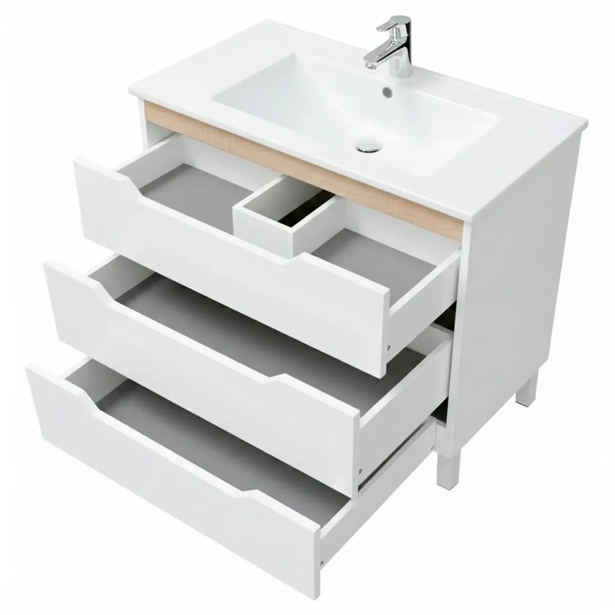 Mobile Bagno A Terra Con 3 Cassettoni Soft Close E Lavabo In Ceramica Monoforo Con Troppopieno Incluso Mobiletto Design Moderno Ed Elegante Salvaspazio 80 x 45 x 86 Cm