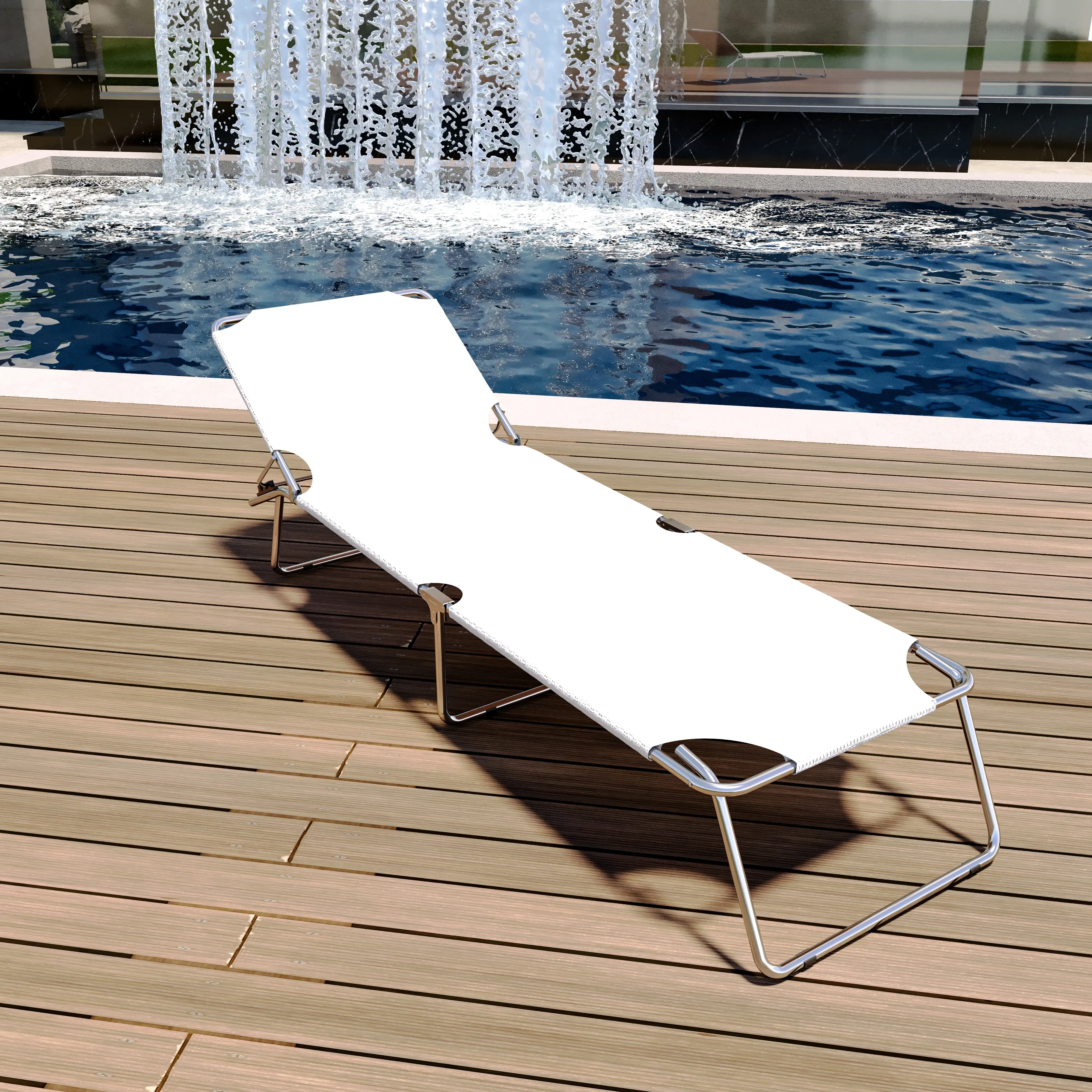 Lettino Pieghevole Prendisole Senza Tettuccio Parasole Schienale Reclinabile Regolabile Struttura In Metallo Sedia Sdraio Per Spiaggia Mare Giardino Piscina 187 x 53 x 24 Cm (White)