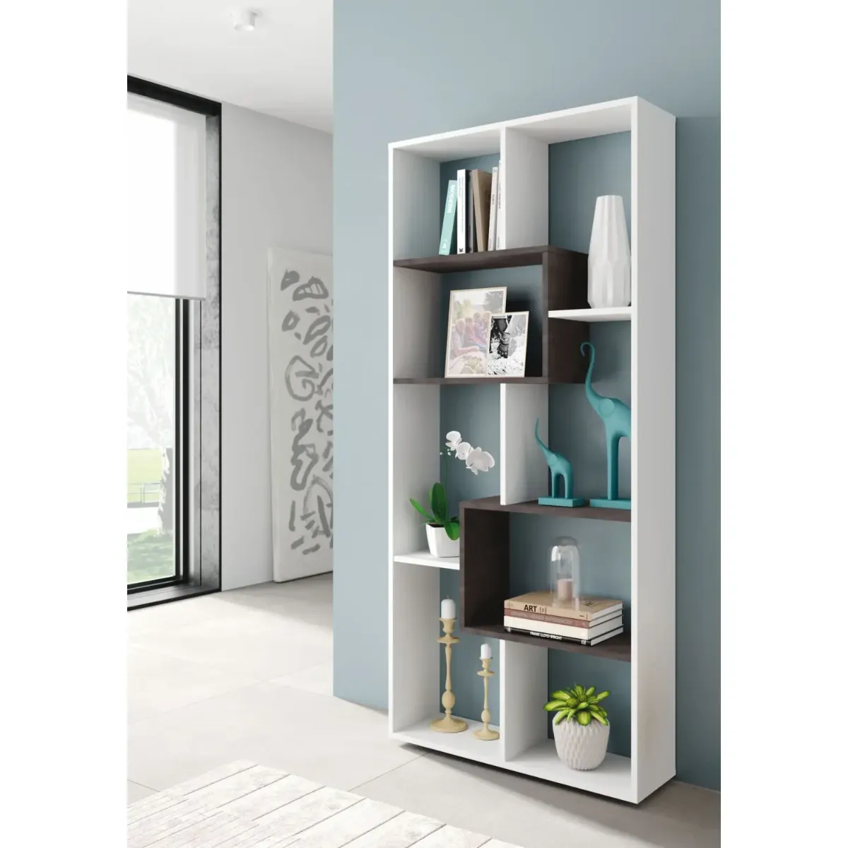 Libreria 8 Scomparti Reversibile Verticale o Orizzontale Scaffale Da Parete o Divisorio Mobile Mobiletto Moderno Design Per Soggiorno Studio e Living 180 x 80 x 25 Cm-Bianco e ossido