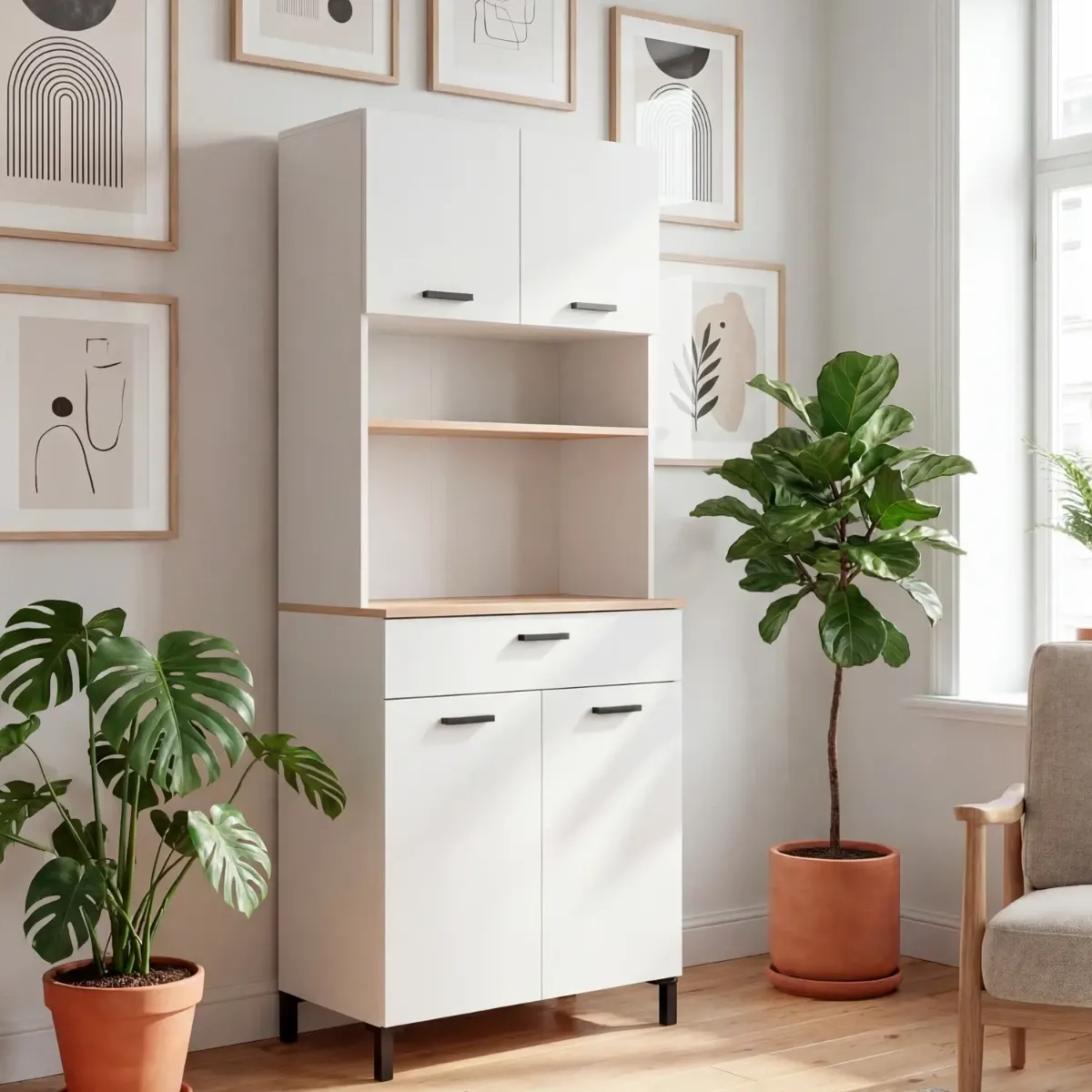 Mobile Dispensa Multiuso con 4 Ante 1 Cassetto E Vano Per Elettrodomestici Colonna Cucina Salvaspazio Moderna Con Ripiani Interni E Piano Appoggio 72 x 185 x 40 Cm