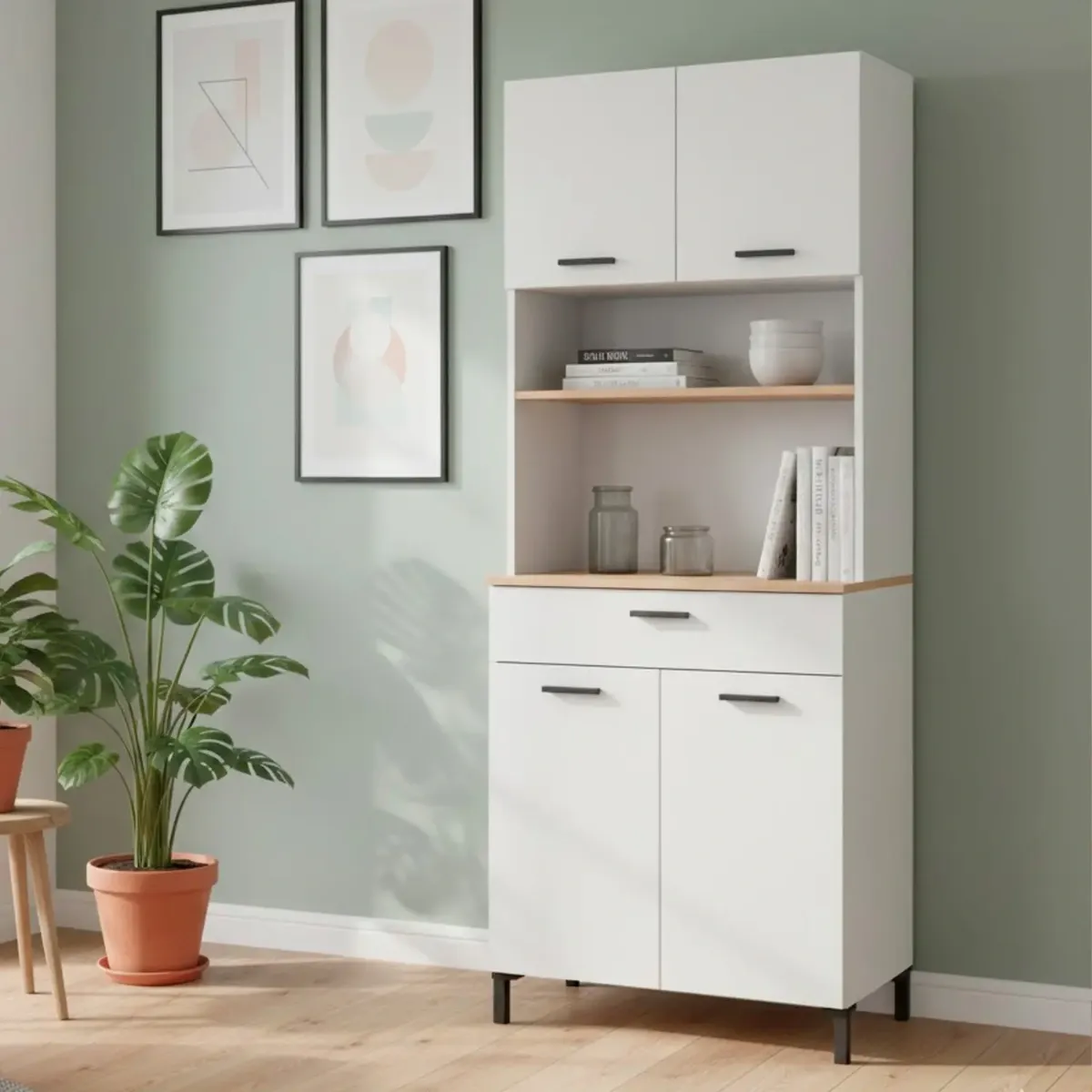 Mobile Dispensa Multiuso con 4 Ante 1 Cassetto E Vano Per Elettrodomestici Colonna Cucina Salvaspazio Moderna Con Ripiani Interni E Piano Appoggio 72 x 185 x 40 Cm