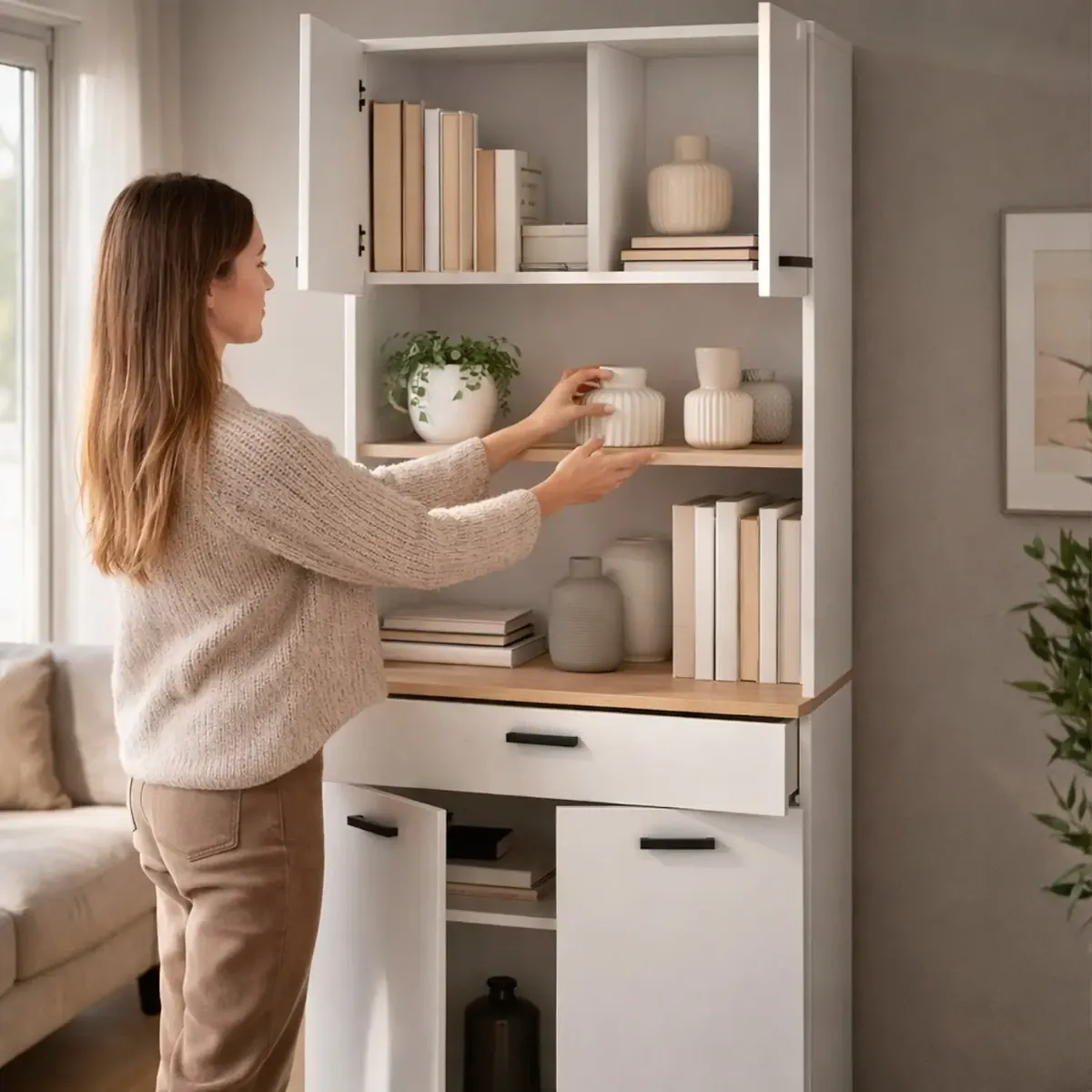 Mobile Dispensa Multiuso con 4 Ante 1 Cassetto E Vano Per Elettrodomestici Colonna Cucina Salvaspazio Moderna Con Ripiani Interni E Piano Appoggio 72 x 185 x 40 Cm