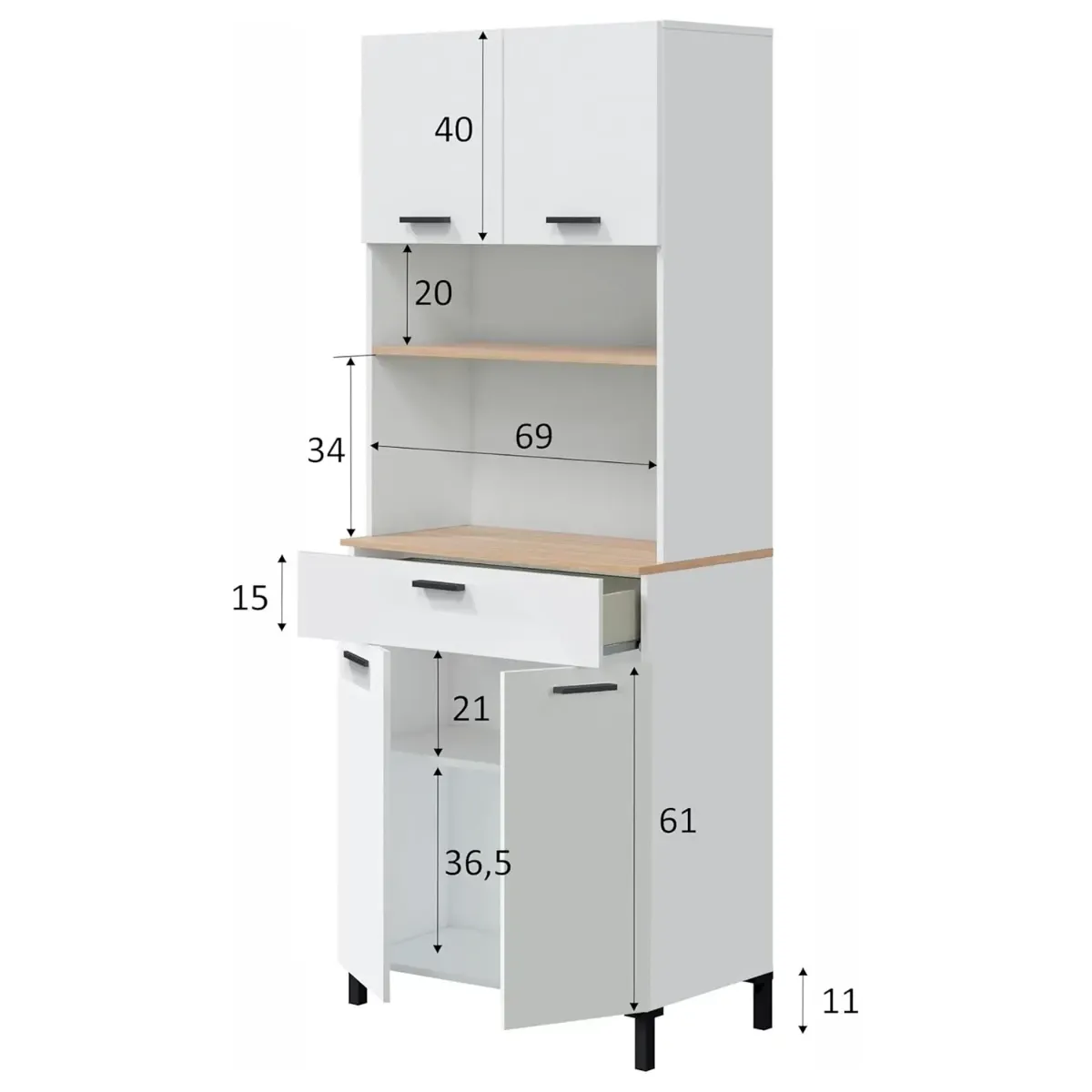 Mobile Dispensa Multiuso con 4 Ante 1 Cassetto E Vano Per Elettrodomestici Colonna Cucina Salvaspazio Moderna Con Ripiani Interni E Piano Appoggio 72 x 185 x 40 Cm
