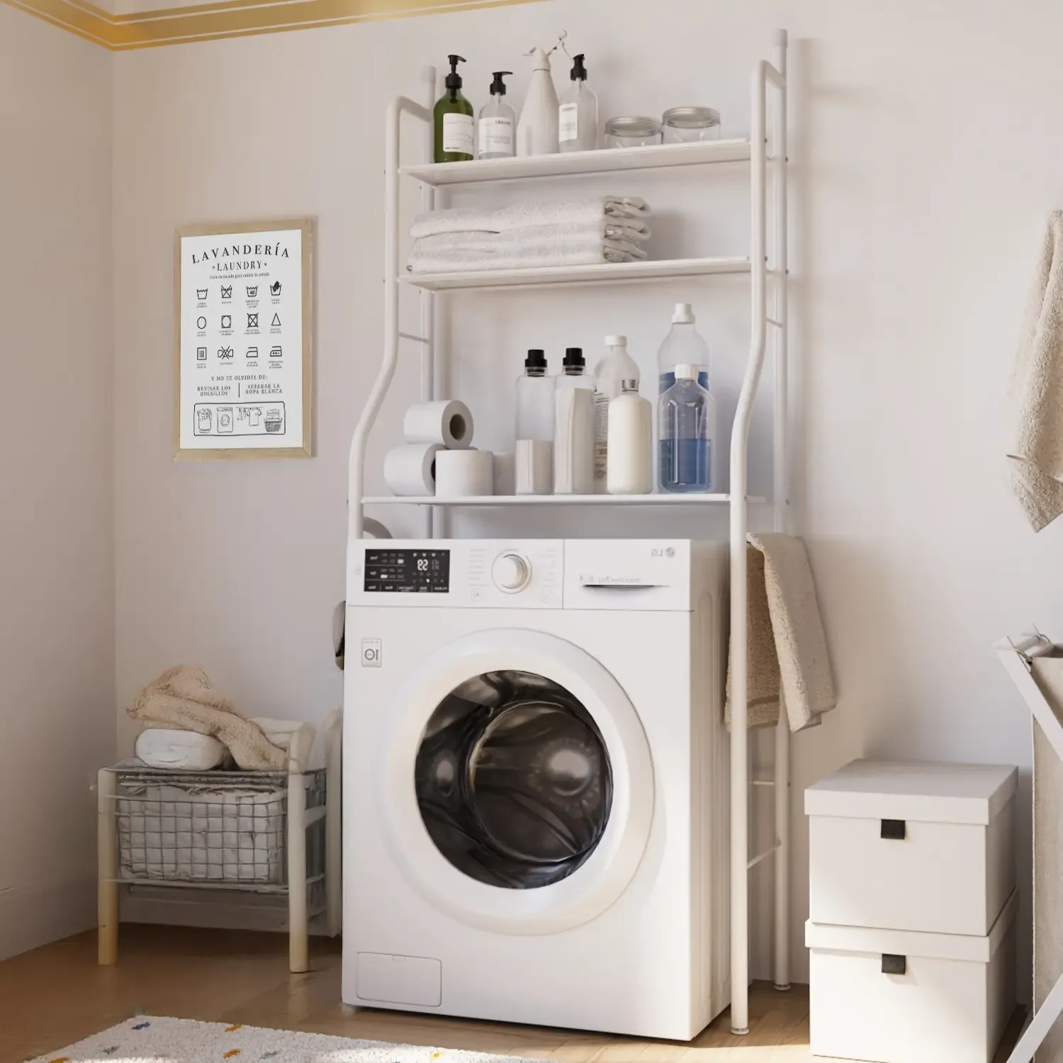 Mobile Sopra Lavatrice Asciugatrice Armadio Mobiletto Bagno Mobili Salvaspazio Scaffale In Legno Armadietto Da Incasso A Colonna Con Ante Per Lavanderia Coprilavatrice Bangor 152 x 25 x 65 Cm Bianco