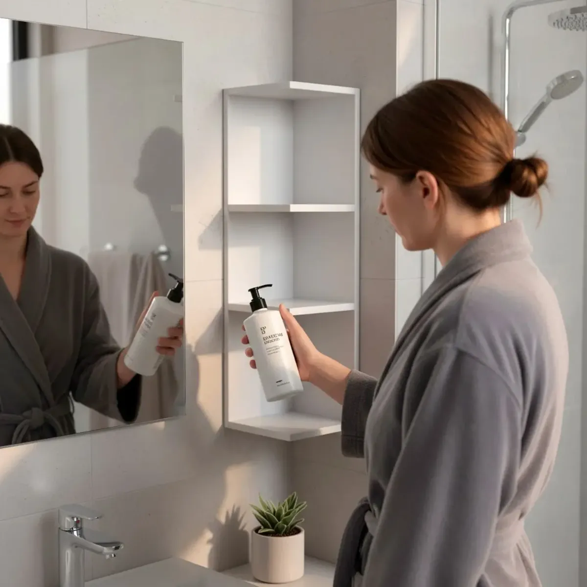 Modulo Angolare Bagno Sospeso Con 3 Ripiani Mobile Salvaspazio Mobiletto Da Parete Per Organizzare Accessori Prodotti Asciugamani Design Moderno Compatto Regina 65 x 20 x 19.5 Cm