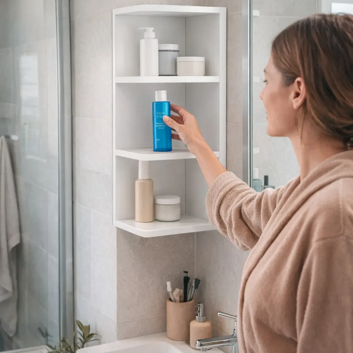 Modulo Angolare Bagno Sospeso Con 3 Ripiani Mobile Salvaspazio Mobiletto Da Parete Per Organizzare Accessori Prodotti Asciugamani Design Moderno Compatto Regina 65 x 20 x 19.5 Cm