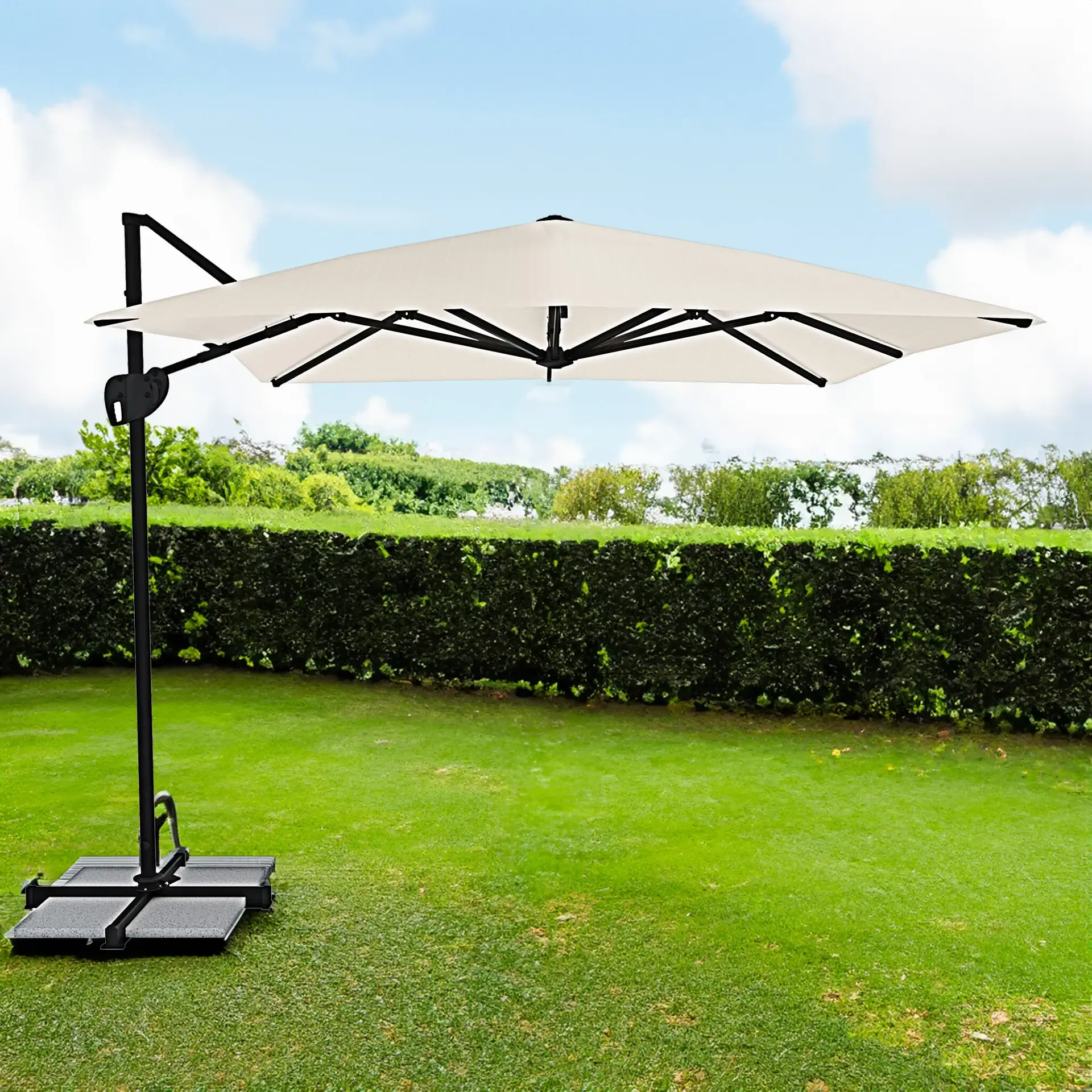 Ombrellone 3x3 M Giardino Braccio Retrattile Per Esterni Piscina Gazebo Terrazze Bar Hotel In Acciaio Inossidabile Braccio Rotabile 360° Telo 180 g/m2 Impermeabile Resistente Ai Raggi UV Panna