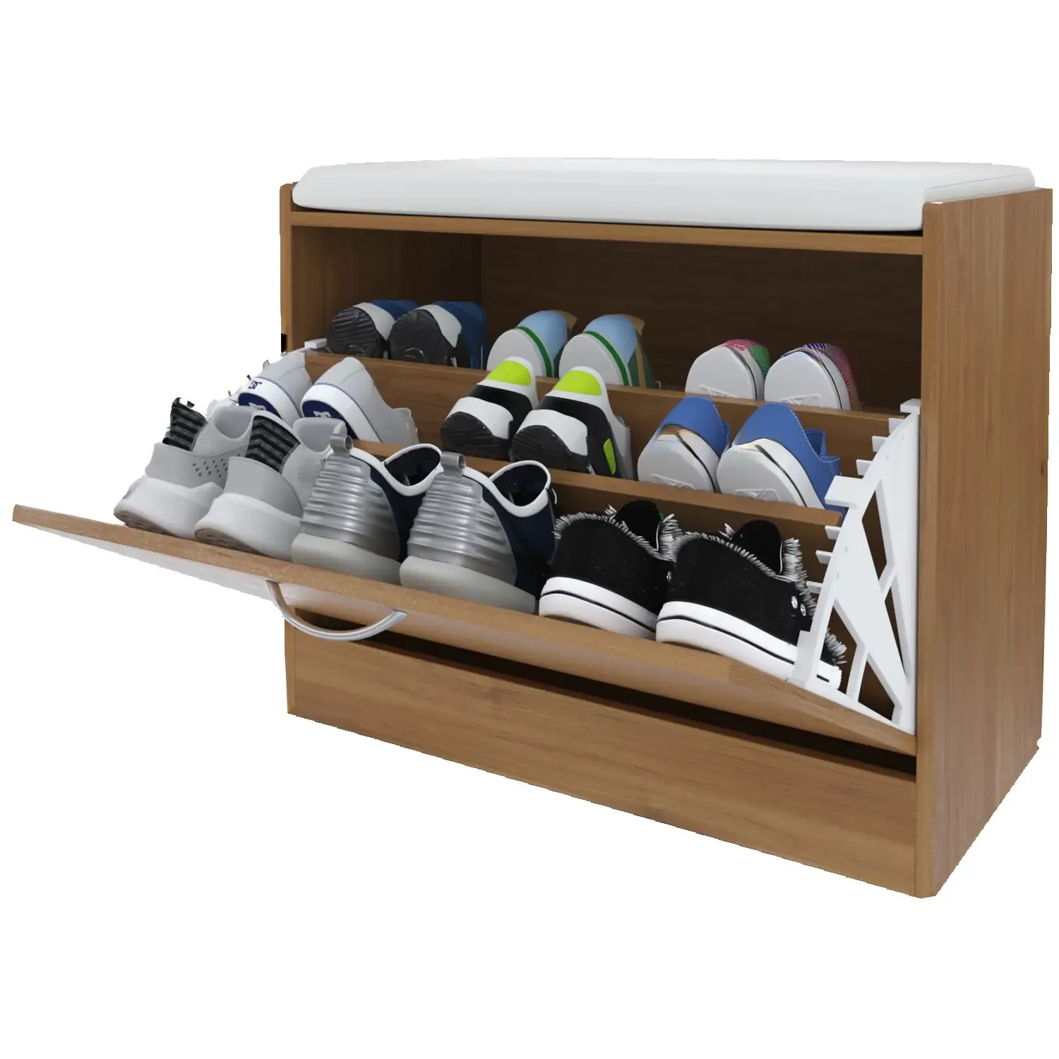 Portascarpe Scarpiera Ingresso Piccola Salvaspazio Cuscino Anta Ribalta Seduta Imbottita Ecopelle Tripla Profondità Soggiorno Camera Ufficio