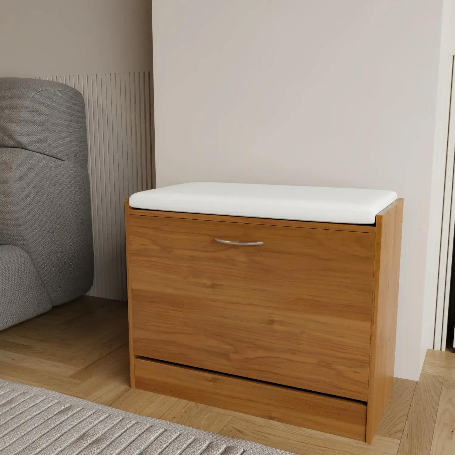 Panca Portascarpe Scarpiera Da Ingresso Piccola Salvaspazio Con Cuscino Anta A Ribalta Seduta Imbottita In Ecopelle Tripla Profondità Soggiorno Casa Camera Ufficio 60 x 30 x 48 Cm (Noce)