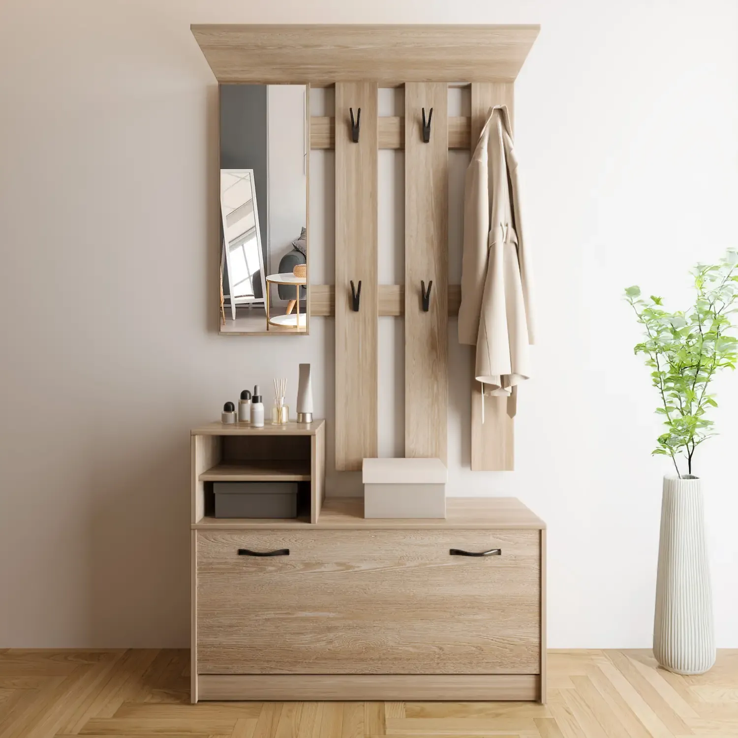 Parades  - Mobile da ingresso con specchio colore rovere