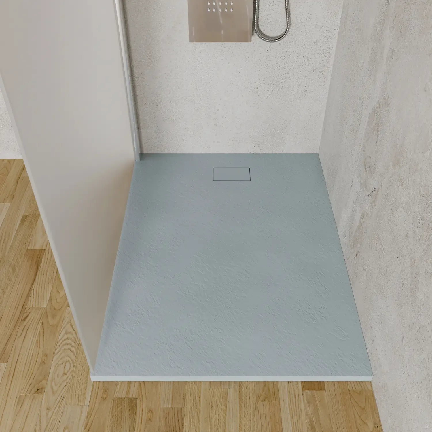 Piatto Doccia Spessore 2.6 Cm Resina SMC Effetto Pietra Stone Ardesia Antiscivolo Riducibile Filopavimento Con Griglia Di Copertura Grigio 80x100 Cm