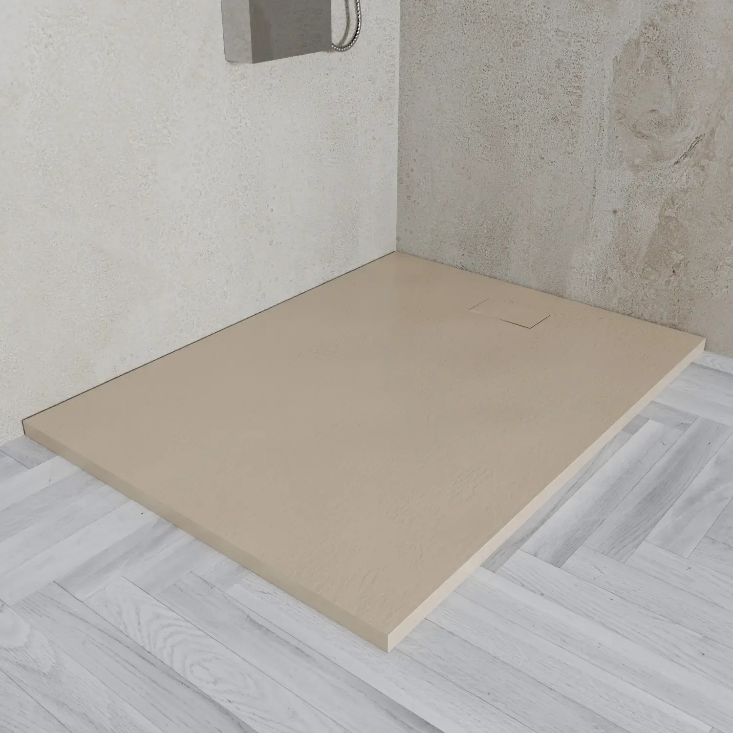 Piatto Doccia Spessore 2.6 Cm Resina SMC Effetto Pietra Stone Ardesia Antiscivolo Riducibile Filopavimento Con Griglia Di Copertura Tortora 70x160 Cm