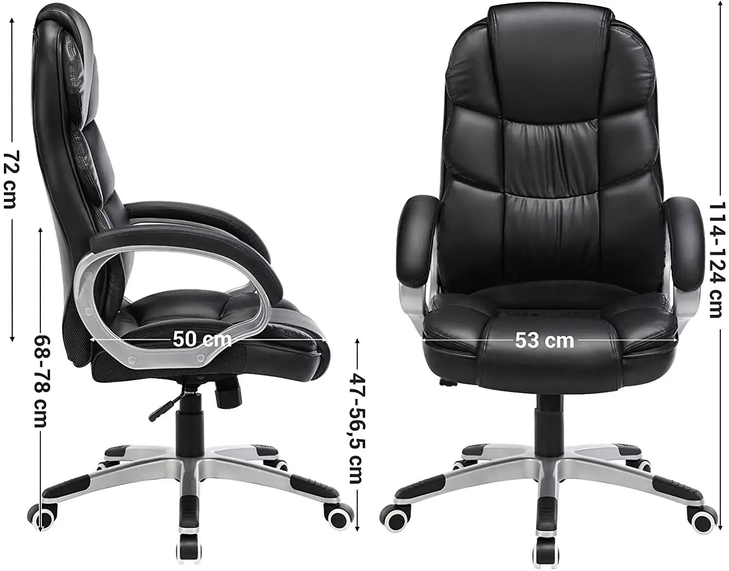 Poltrona Girevole E Altezza Regolabile In Ecopelle Sedia Operativa Ufficio PC Gaming Studio Con Braccioli Poggiatesta Ergonomica Con Ruote Rotelle Portata Massima 150 KG Design Ashland Colore Nero