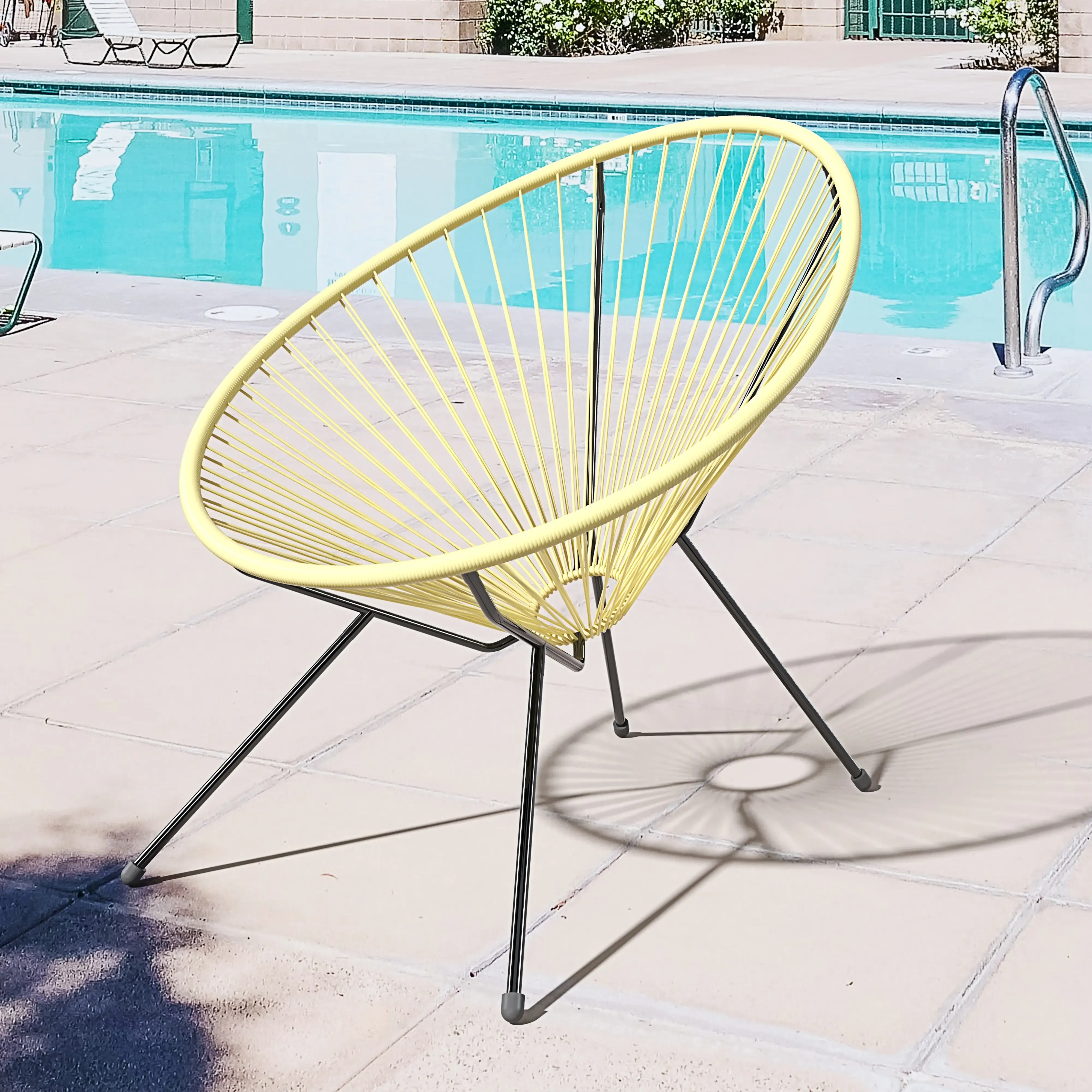 Poltrona Sedia Relax Con Seduta A Corde Intrecciate Ovale E Struttura In Acciaio Robusto Arredo Arredamento Giardino Esterno Terrazzo Salone Soggiorno Salotto Design 72 x 78 x 89 cm (Beige)