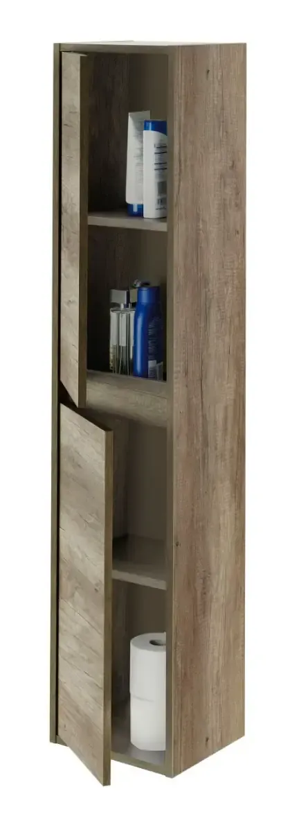 Mobile Bagno Sospeso Armadietto A Colonna Armadio Pensile 2 Ante 4 Ripiani Rovere Arredamento Bagno Nordico Moderno 30 x 25.5 x 140 cm Colore Rovere Scuro