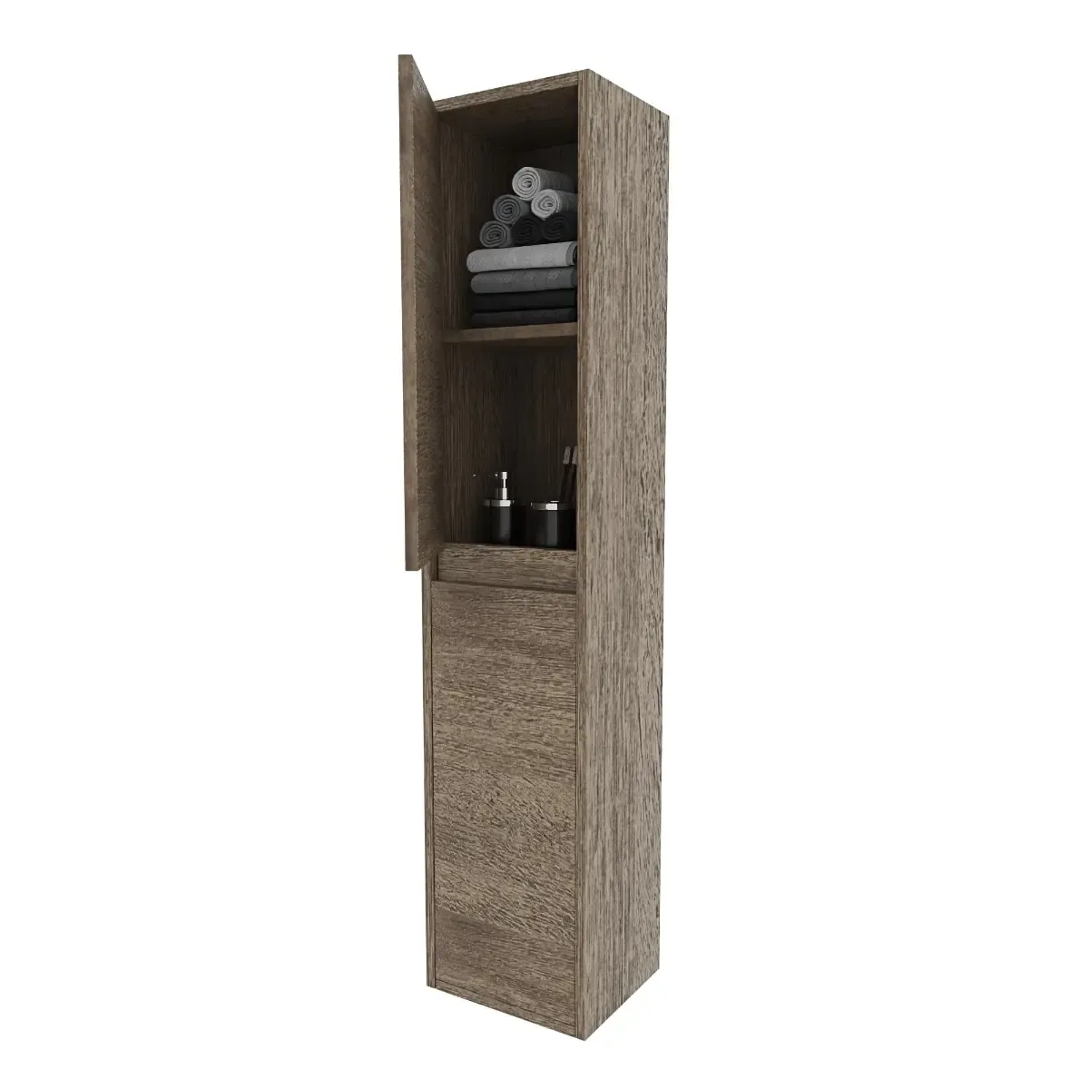 Mobile Bagno Sospeso Armadietto A Colonna Armadio Pensile 2 Ante 4 Ripiani Rovere Arredamento Bagno Nordico Moderno 30 x 25.5 x 140 cm Colore Rovere Scuro