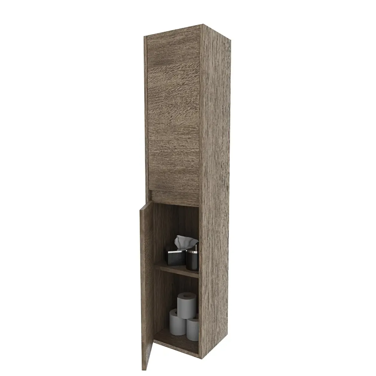 Mobile Bagno Sospeso Armadietto A Colonna Armadio Pensile 2 Ante 4 Ripiani Rovere Arredamento Bagno Nordico Moderno 30 x 25.5 x 140 cm Colore Rovere Scuro