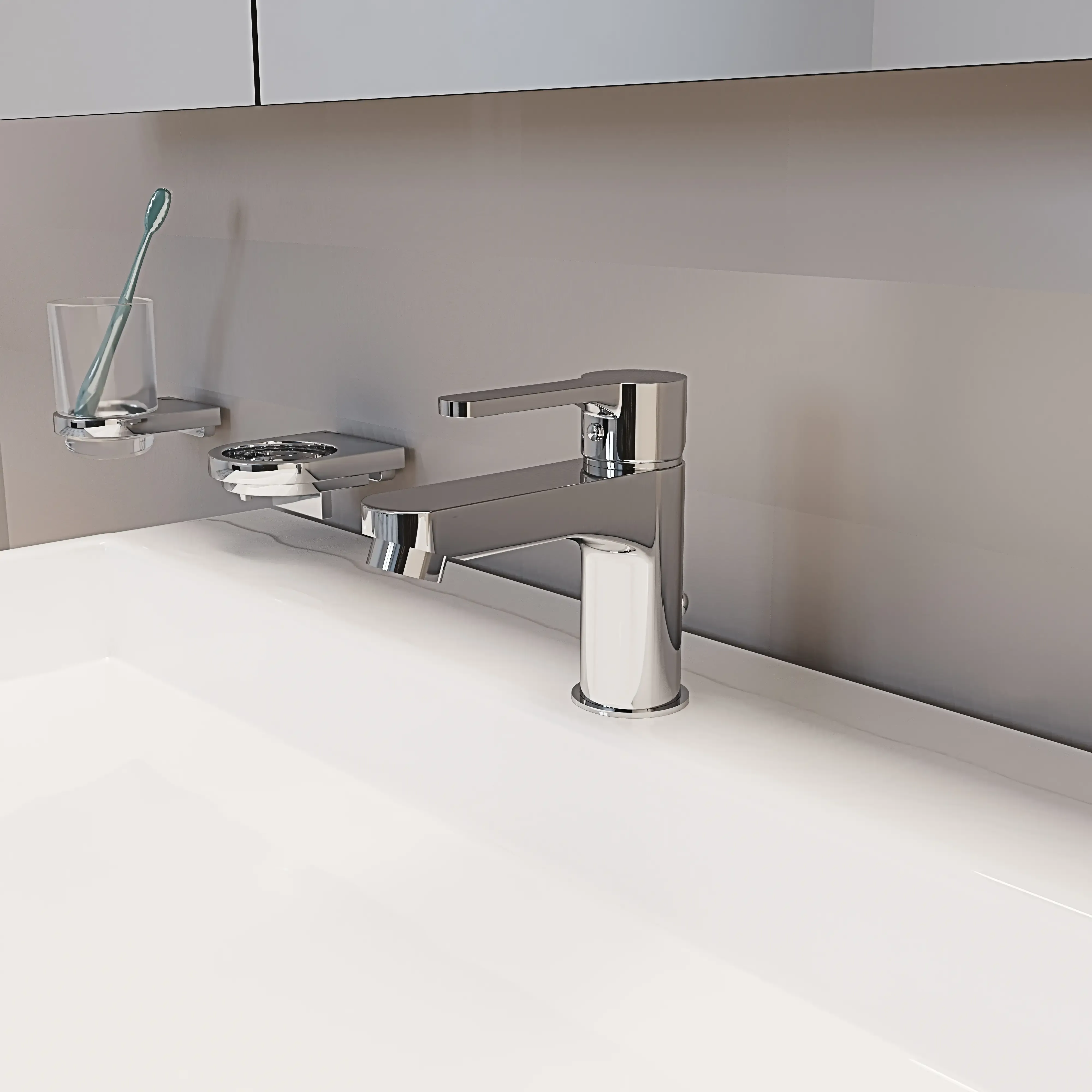 Rubinetto Bagno Miscelatore Monocomando In Ottone Cromato Design Moderno Regolazione Caldo Freddo Rubinetteria Livonia Colore Argento