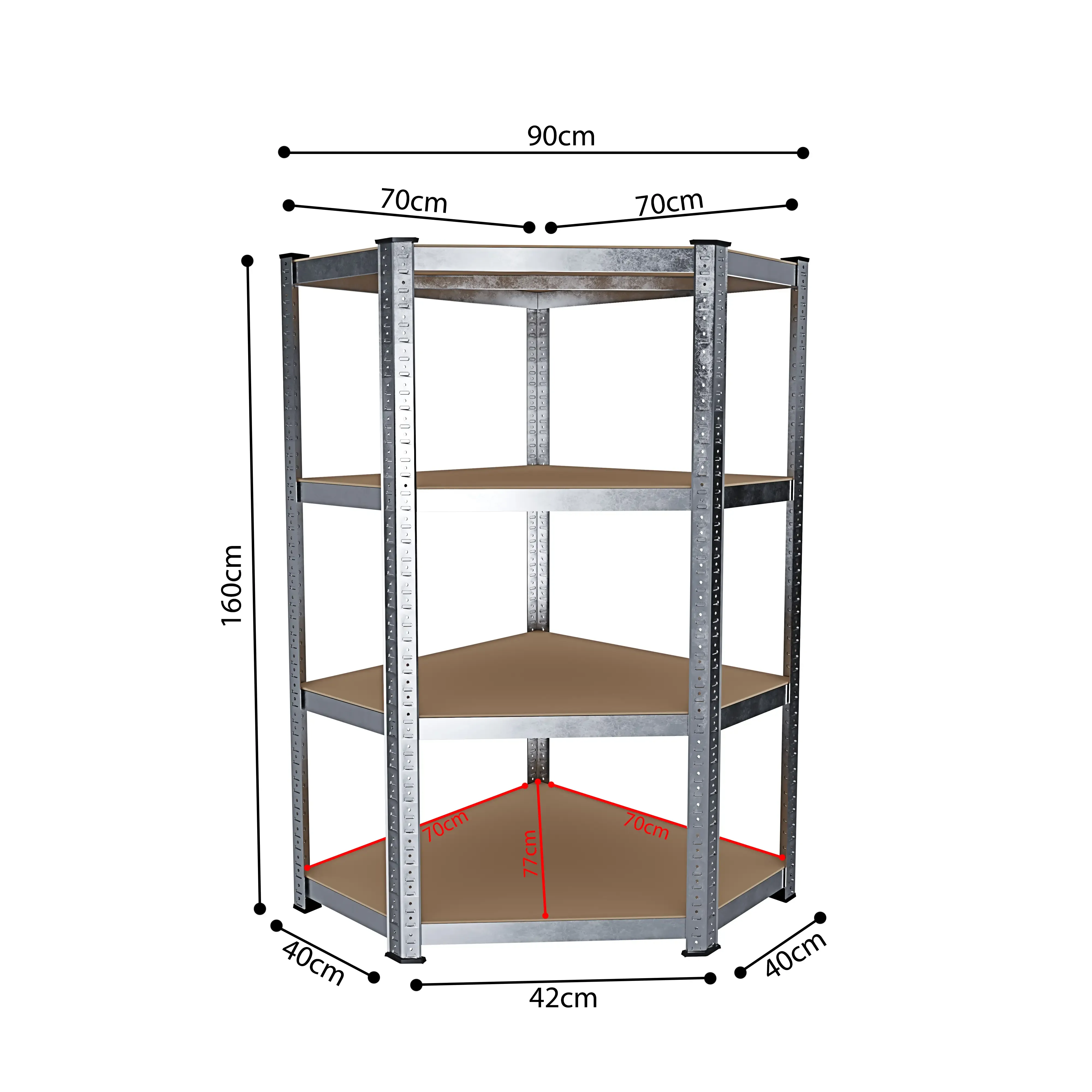 Scaffale Angolare In Metallo E MDF Scaffale Ad Alta Portata Fino a 700 kg Con 4 Ripiani Regolabili Ideale Per Garage Officina Cantina Capannone Magazzino Design Modulare 160 x 70 x 40 cm