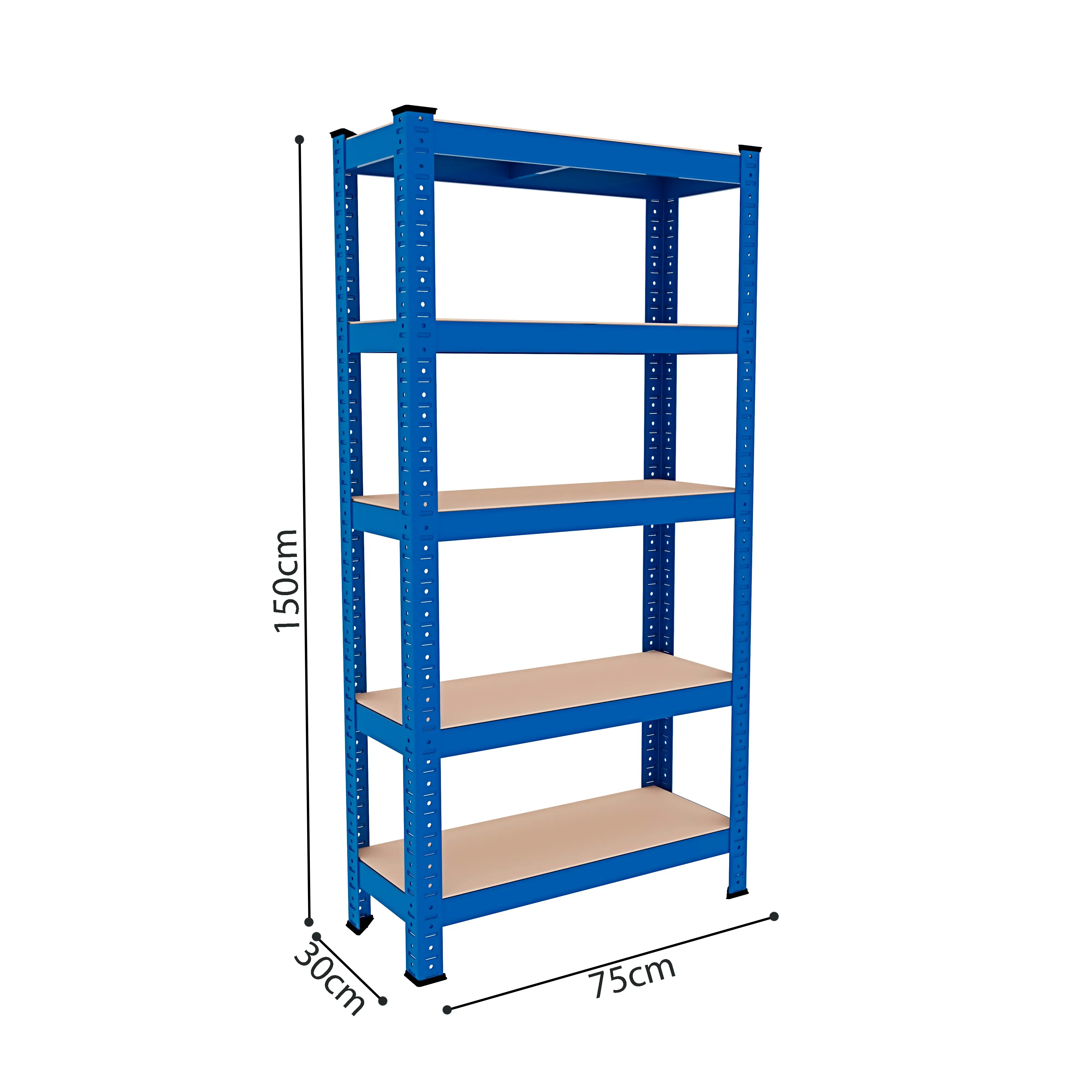 Scaffale Metallo E Legno MDF Ad Alta Portata Carico Pesante Fino a 875 kg 5 Ripiani Regolabili Garage Officina Cantina Capannone Magazzino Design Modulare 150 x 75 x 30 cm Blu