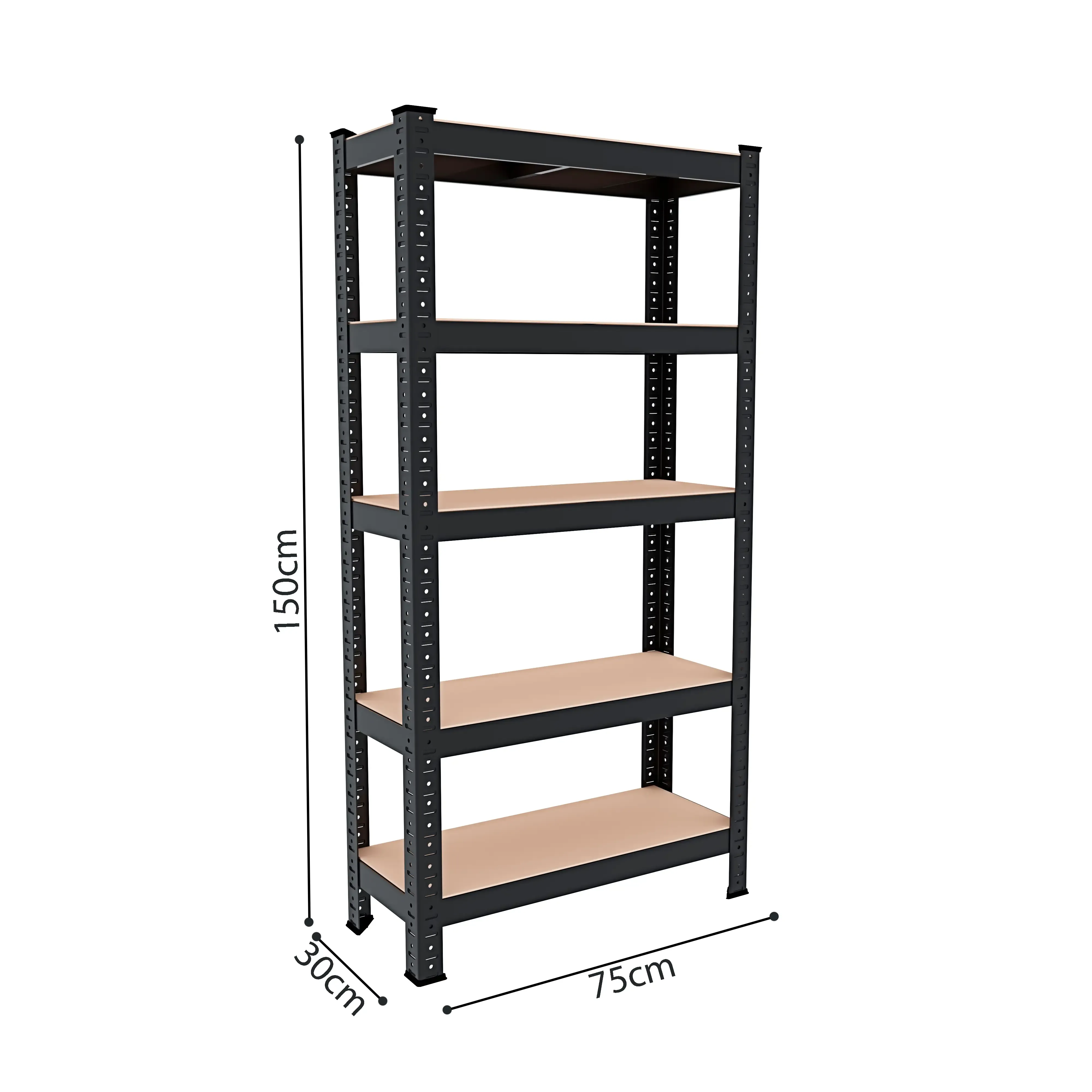 Scaffale Metallo E Legno MDF Ad Alta Portata Carico Pesante Fino a 875 kg 5 Ripiani Regolabili Garage Officina Cantina Capannone Magazzino Design Modulare 150 x 75 x 30 cm Nero
