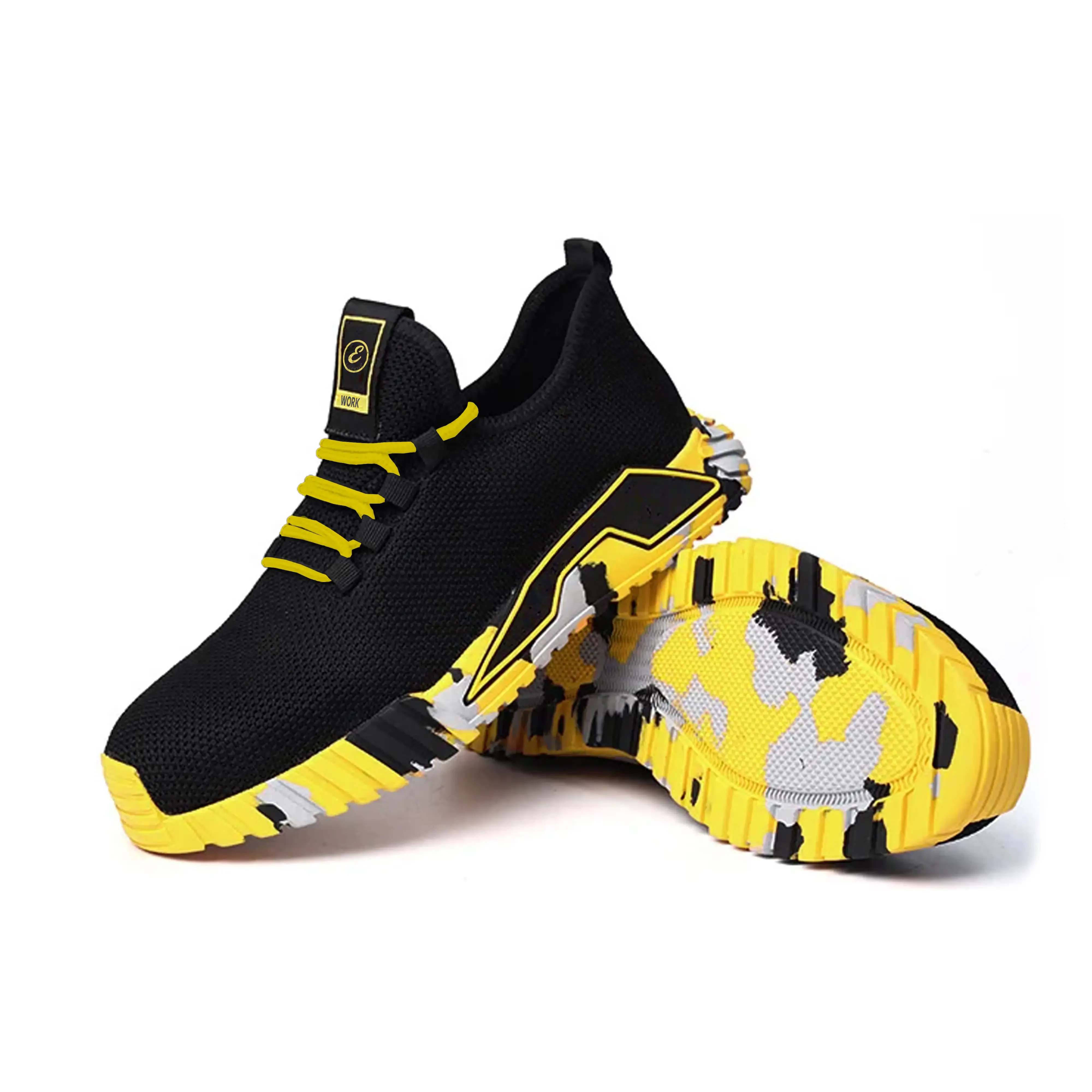 Scarpe Antinfortunistiche da Lavoro Cantiere Leggere Comode Traspiranti Sicurezza Antiscivolo Puntale in Acciaio con Protezione Antiperforazione Certificazione CE (Nero e Giallo, 40)