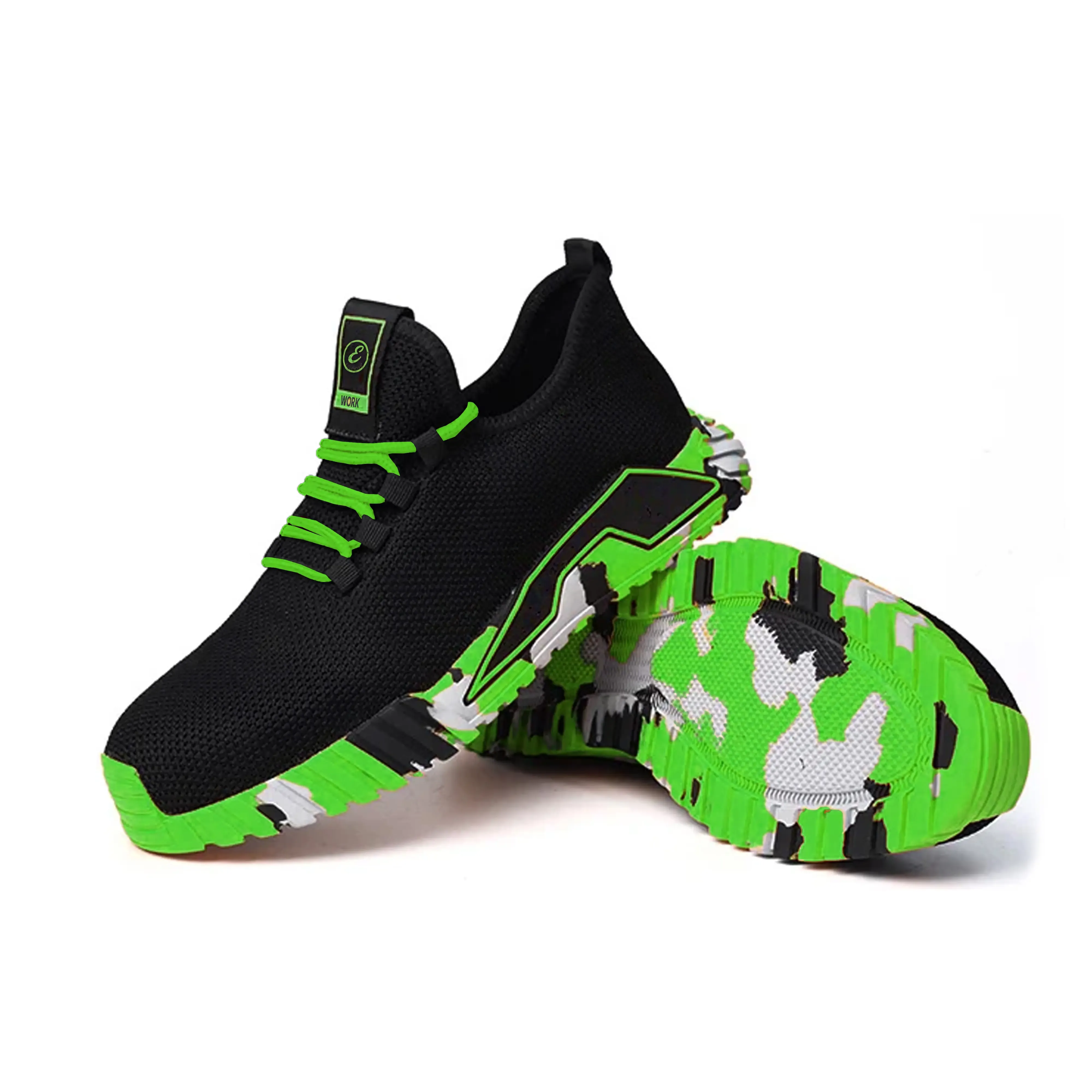 Scarpe Antinfortunistiche da Lavoro Cantiere Leggere Comode Traspiranti Sicurezza Antiscivolo Puntale in Acciaio con Protezione Antiperforazione Certificazione CE (Nero e Verde, 40)