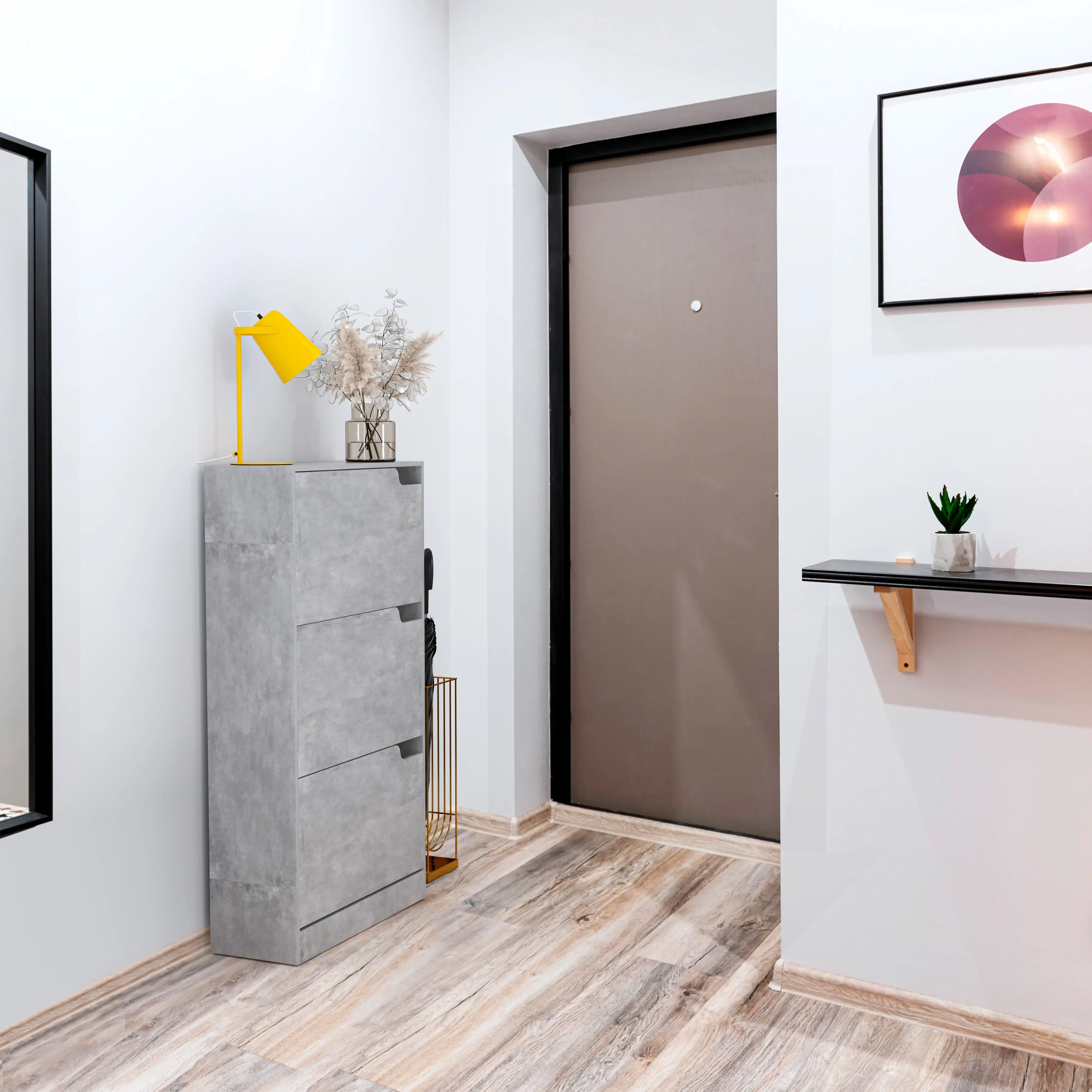 Scarpiera Portascarpe 3 Ante In Legno MDF Da Ingresso Salvaspazio A Ribalta Design Con Maniglie A Scomparsa Doppia Profondità Slim Soggiorno Casa Camera Ufficio 115 x 24 x 63 Cm (Grigio Cemento)