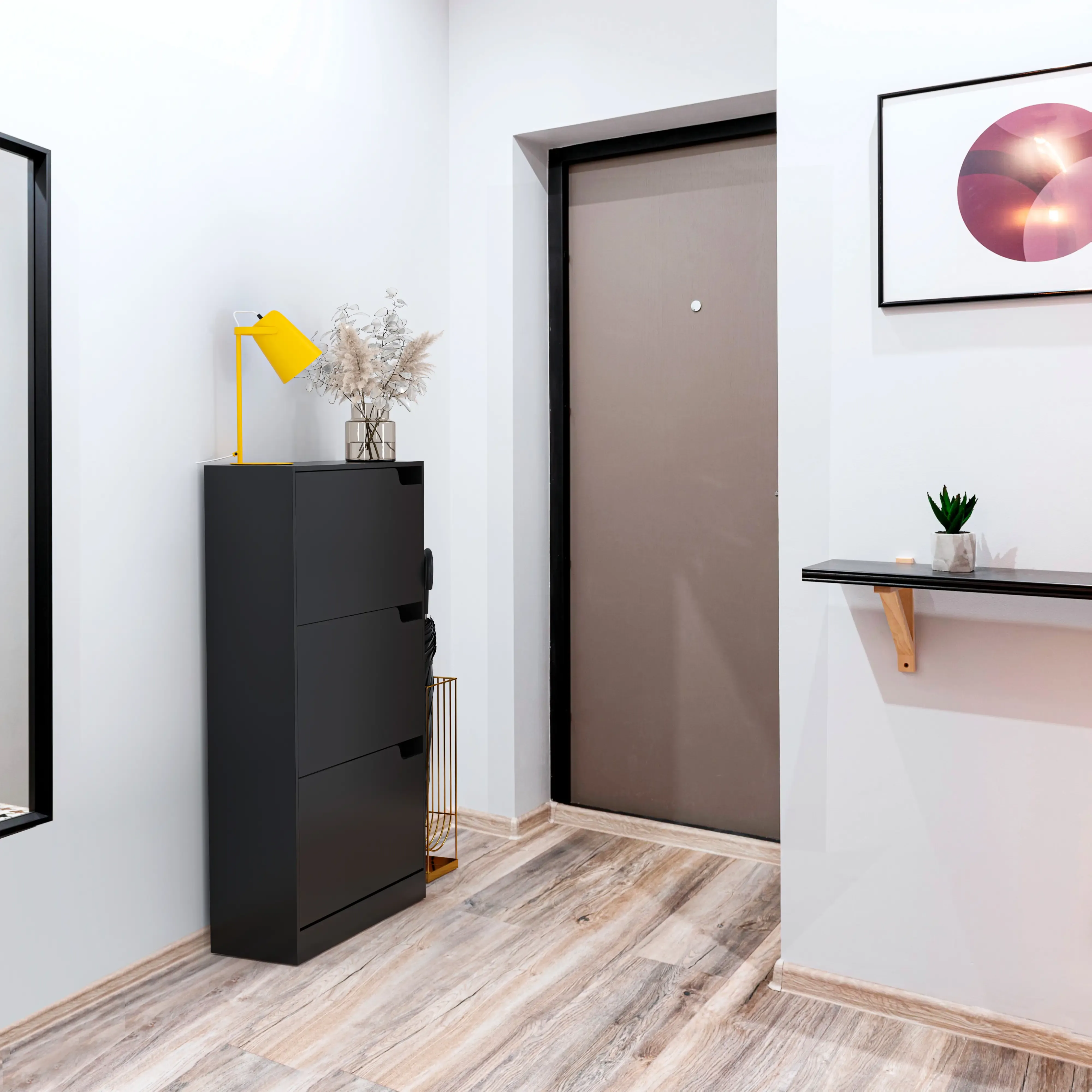 Scarpiera Portascarpe 3 Ante In Legno MDF Da Ingresso Salvaspazio A Ribalta Design Con Maniglie A Scomparsa Doppia Profondità Slim Soggiorno Casa Camera Ufficio 115 x 24 x 63 Cm (Nero)