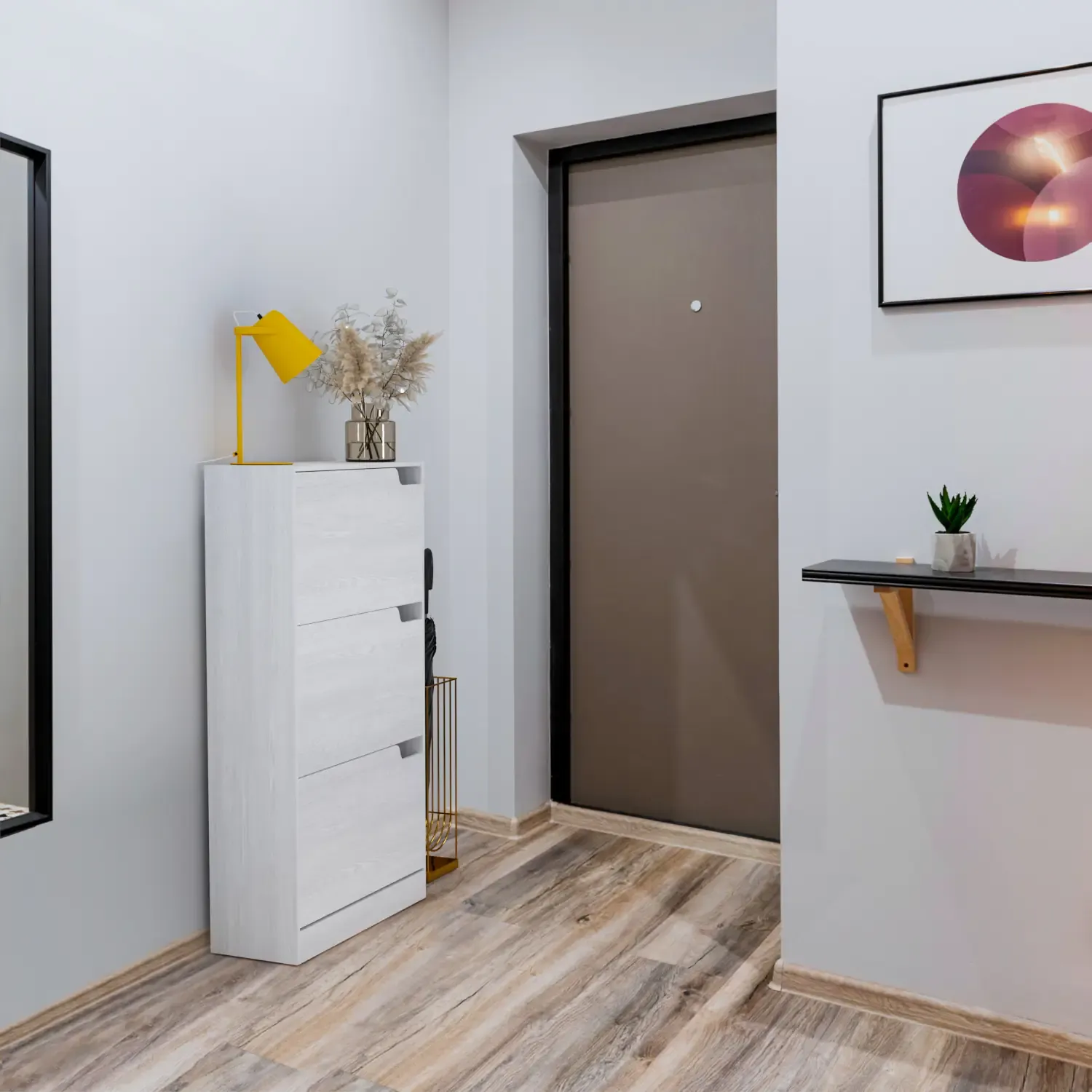 Scarpiera Portascarpe 3 Ante In Legno MDF Da Ingresso Salvaspazio A Ribalta Design Con Maniglie A Scomparsa Doppia Profondità Slim Soggiorno Casa Camera Ufficio 115 x 24 x 63 Cm (Bianco Frassino)