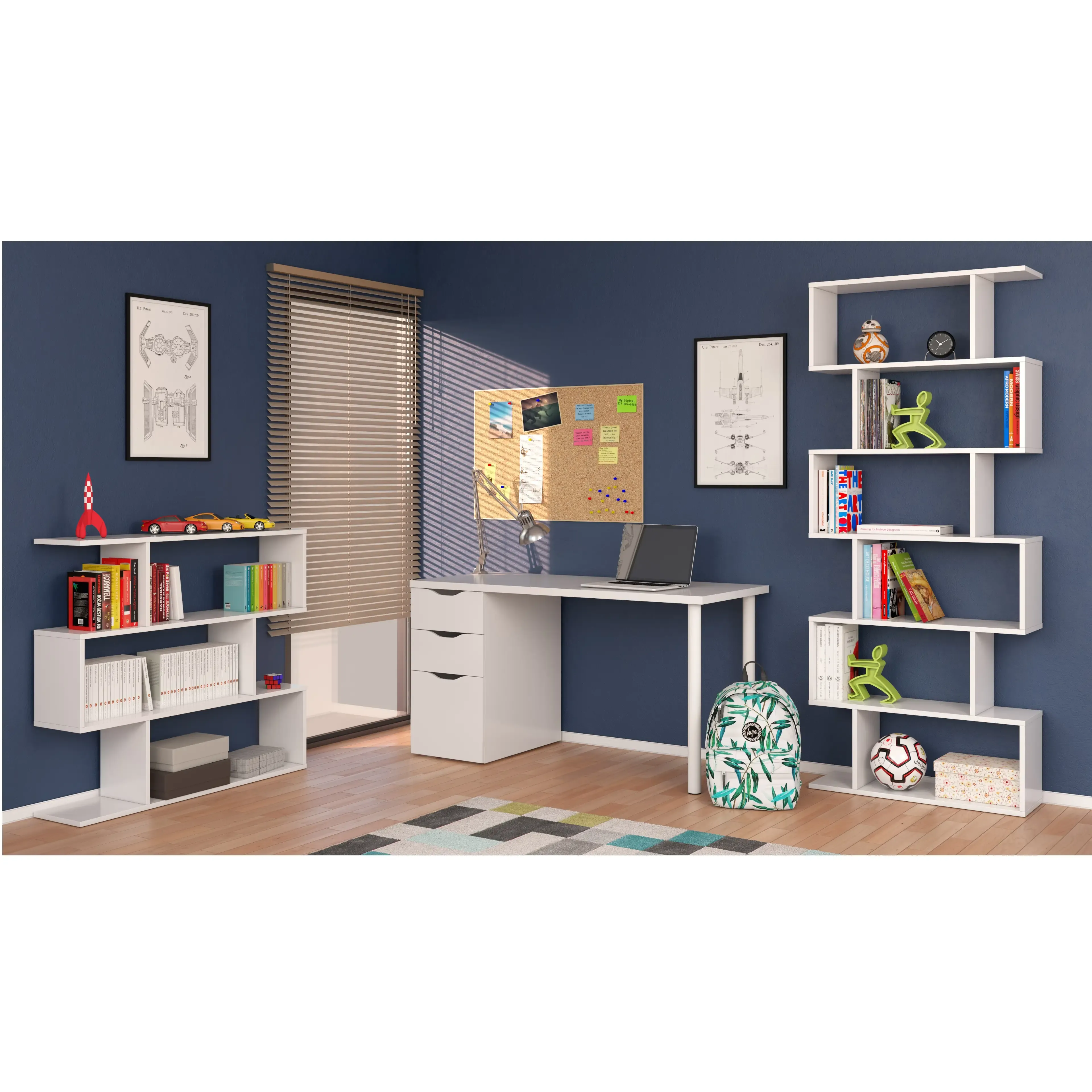 Scrivania con Cassetti Pamplona Scrittoio Mobile per Computer Desk da Ufficio Soggiorno Sala da Pranzo 138 x 74 x 60 cm Colore Bianco